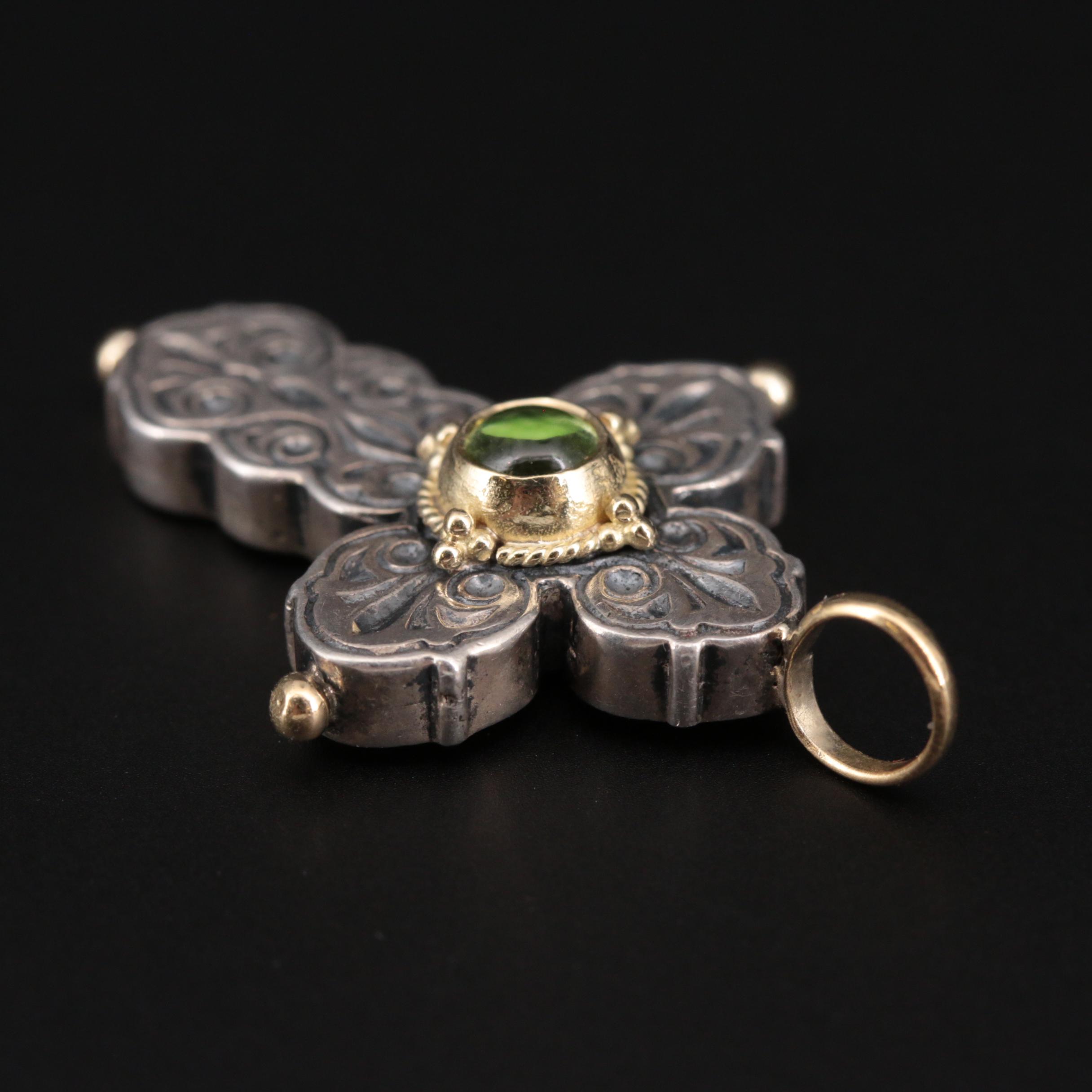Konstantino Sterling Silver Peridot Cross Pendant with 18K Yellow Gold Accents