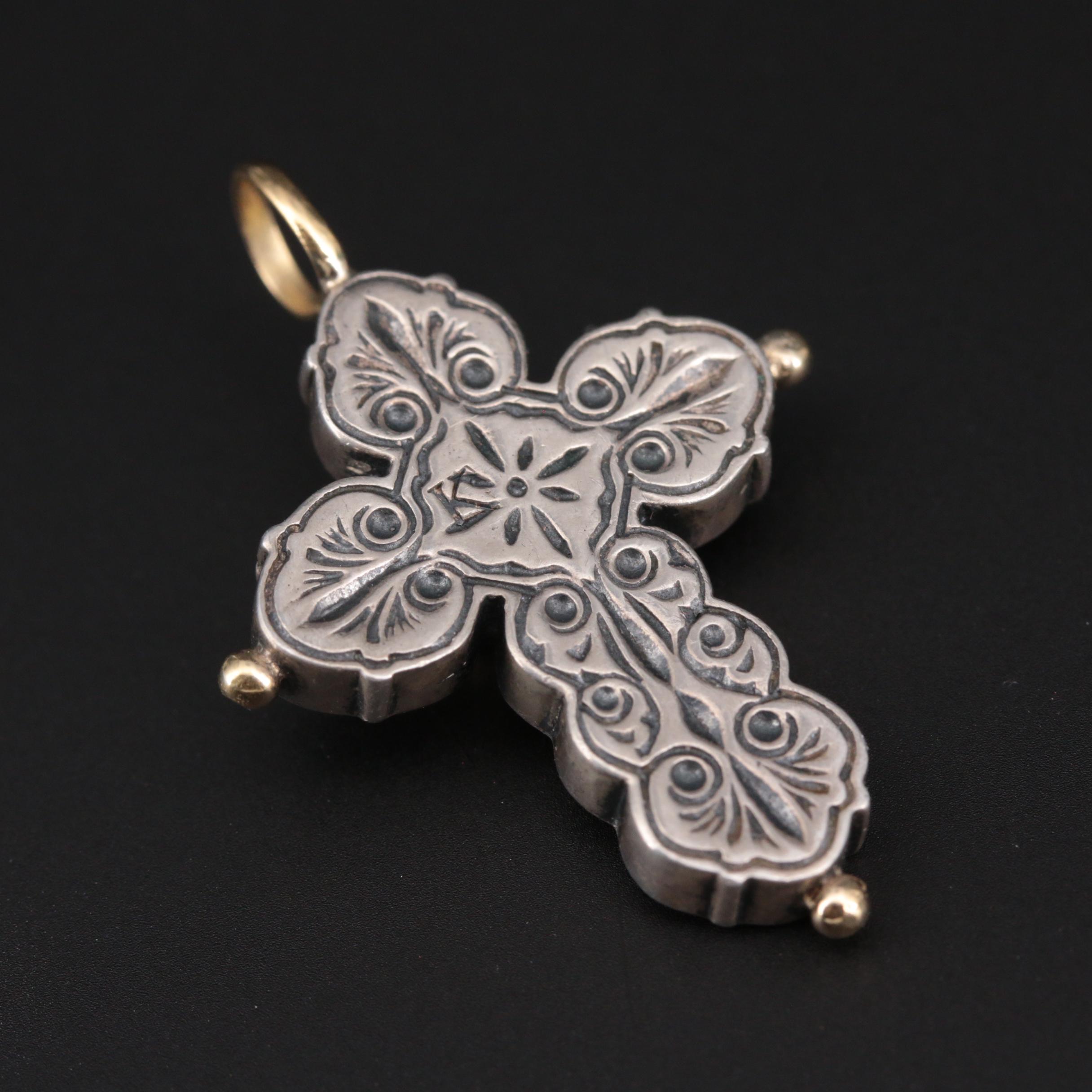 Konstantino Sterling Silver Peridot Cross Pendant with 18K Yellow Gold Accents