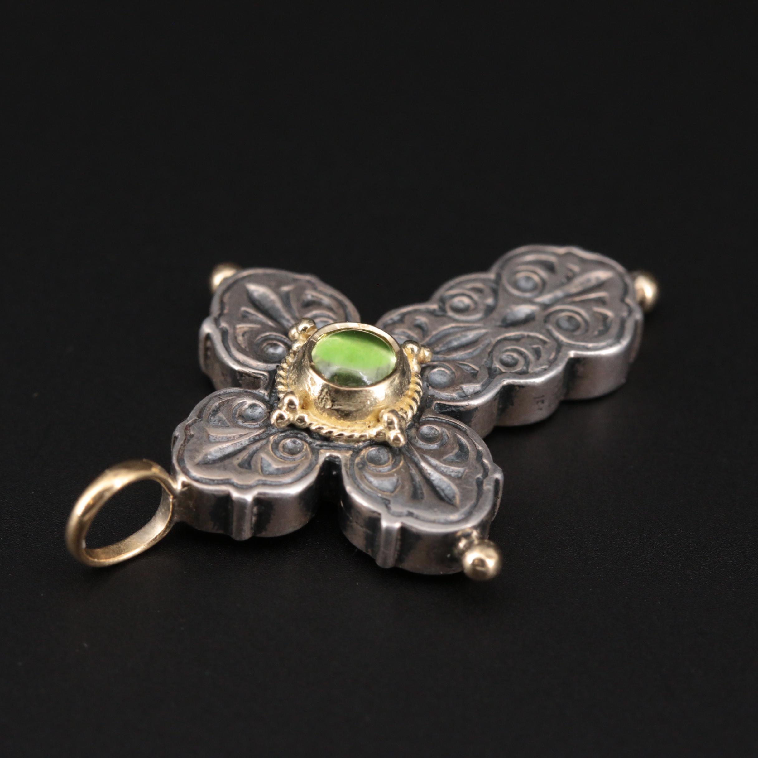 Konstantino Sterling Silver Peridot Cross Pendant with 18K Yellow Gold Accents