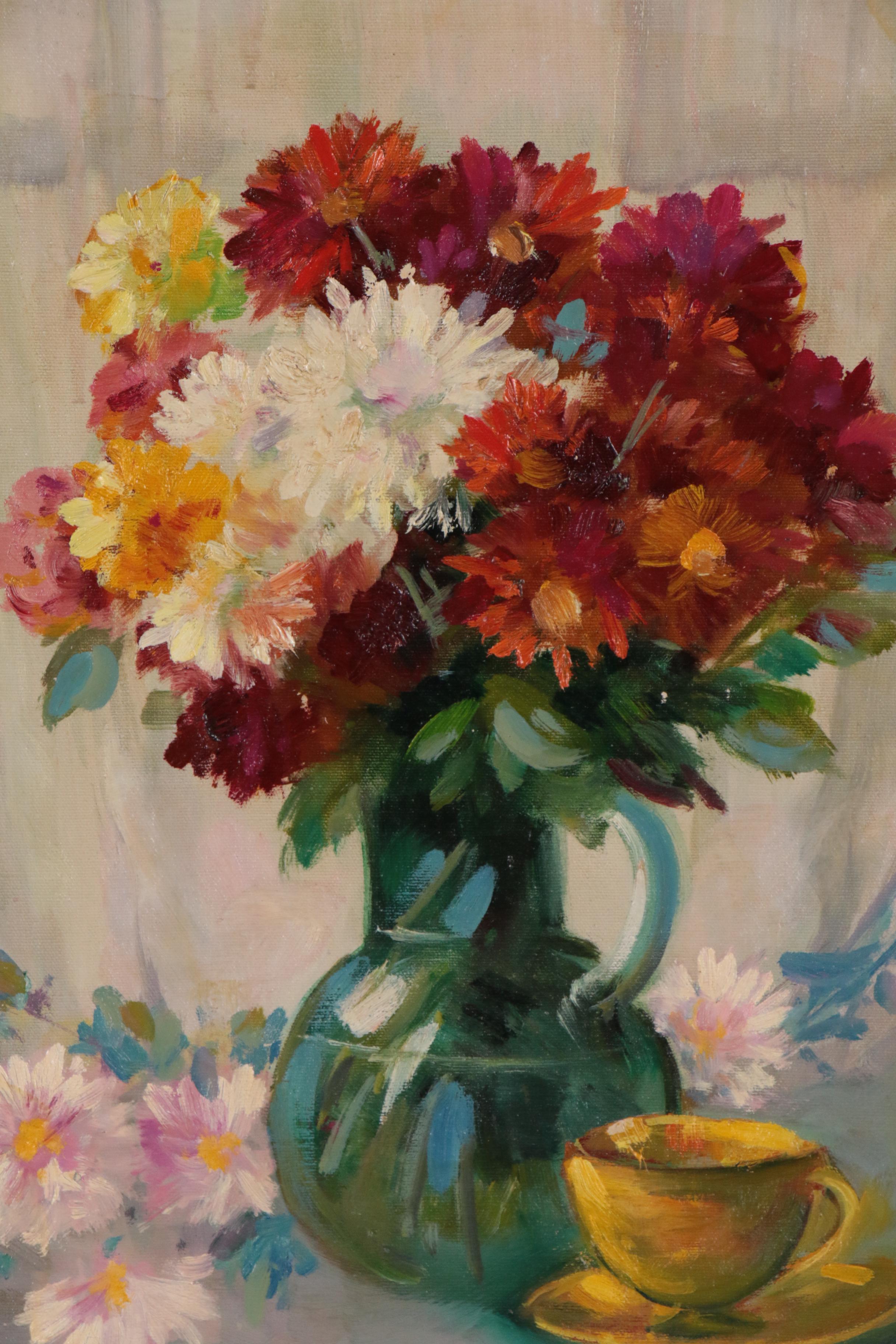 Martin Rettig Floral Still Life Oil Painting, Mid 20th Century