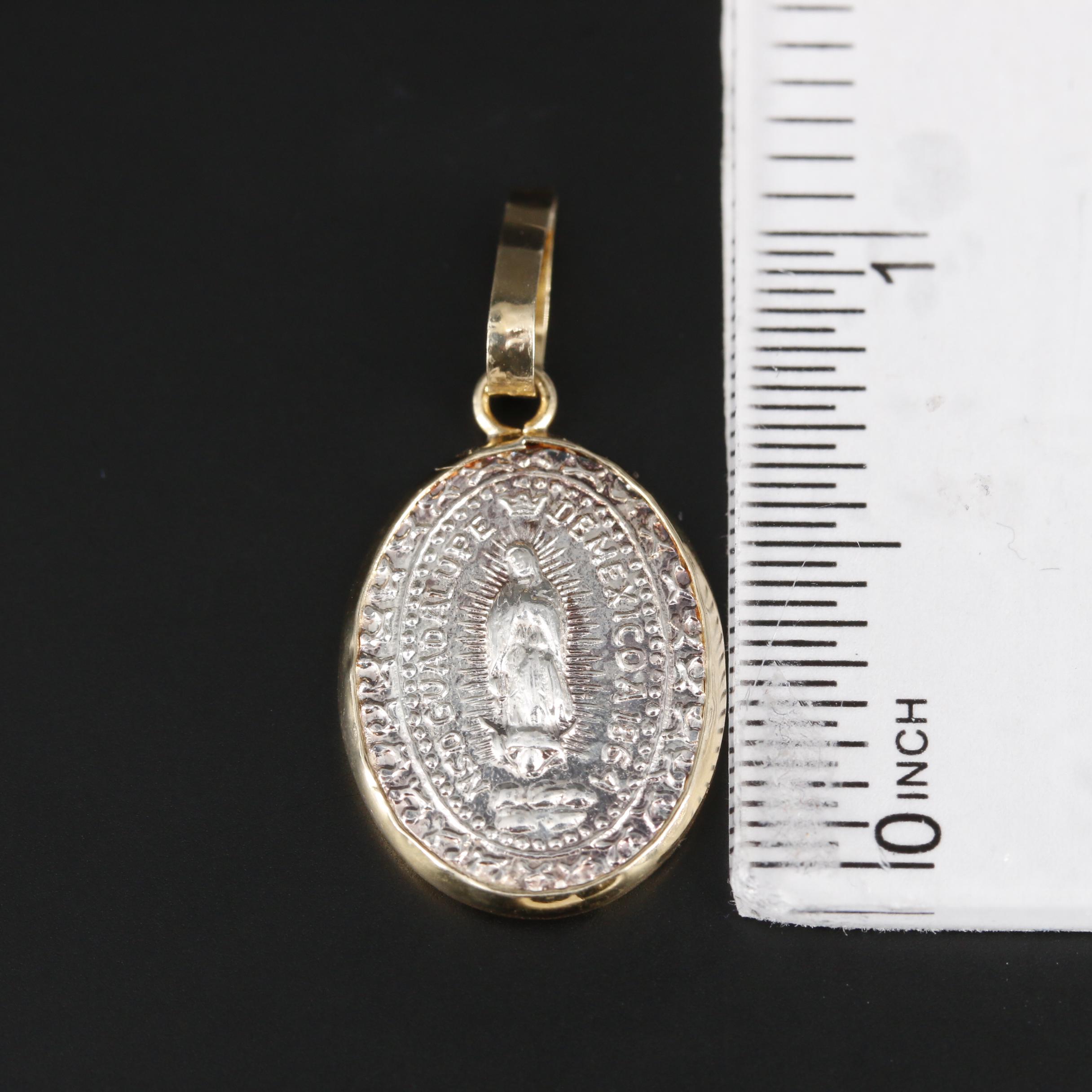 Fine Silver "Our Lady of Guadalupe" Medallion in 14K Yellow Gold