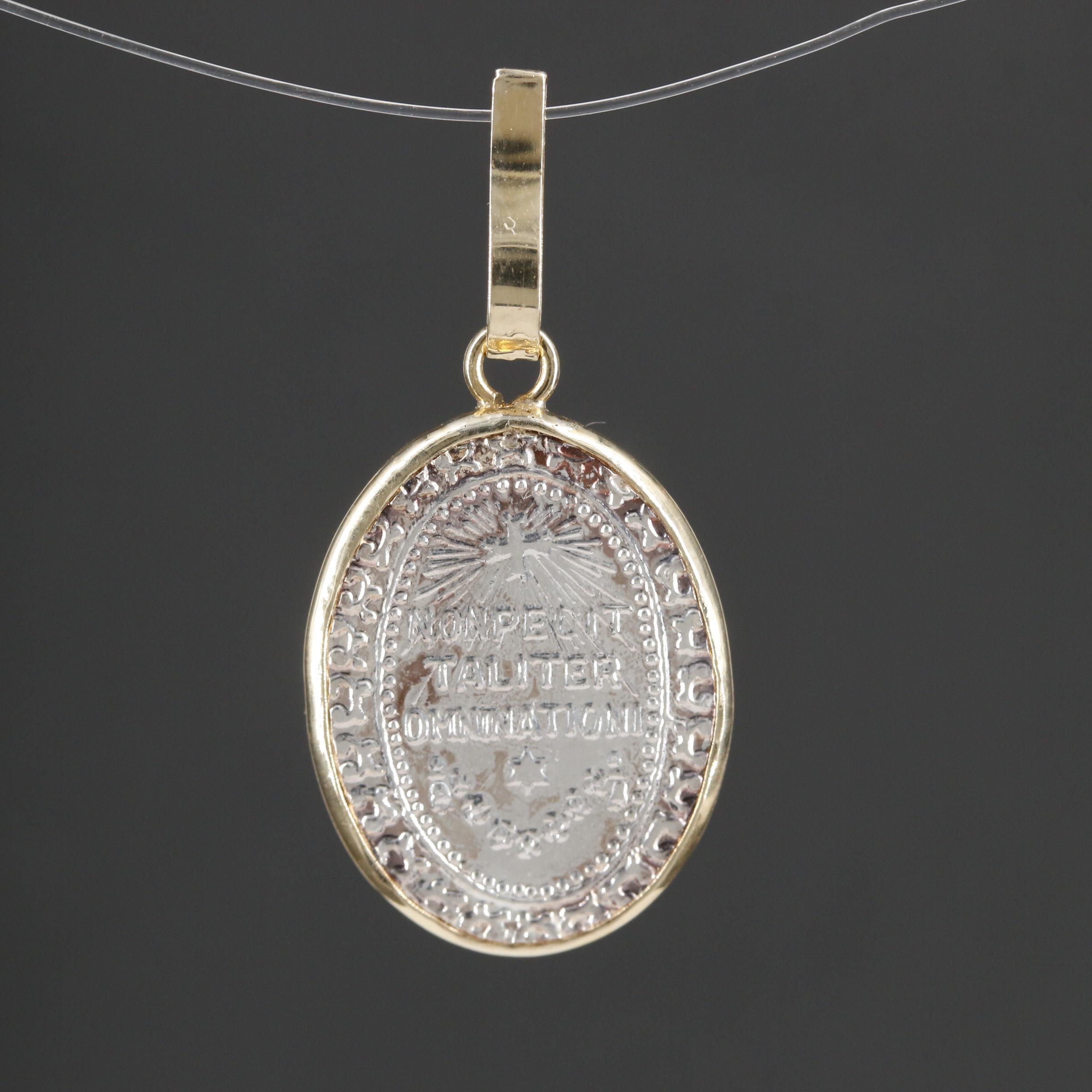 Fine Silver "Our Lady of Guadalupe" Medallion in 14K Yellow Gold