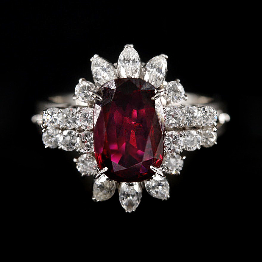 Platinum 1.84 CT Ruby and Diamond Ring