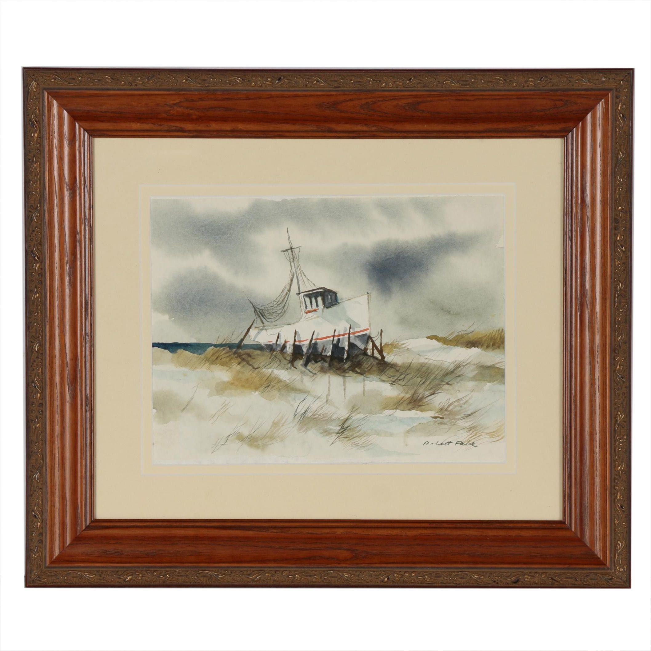 Robert Fabe Coastal Scene Watercolor Painting