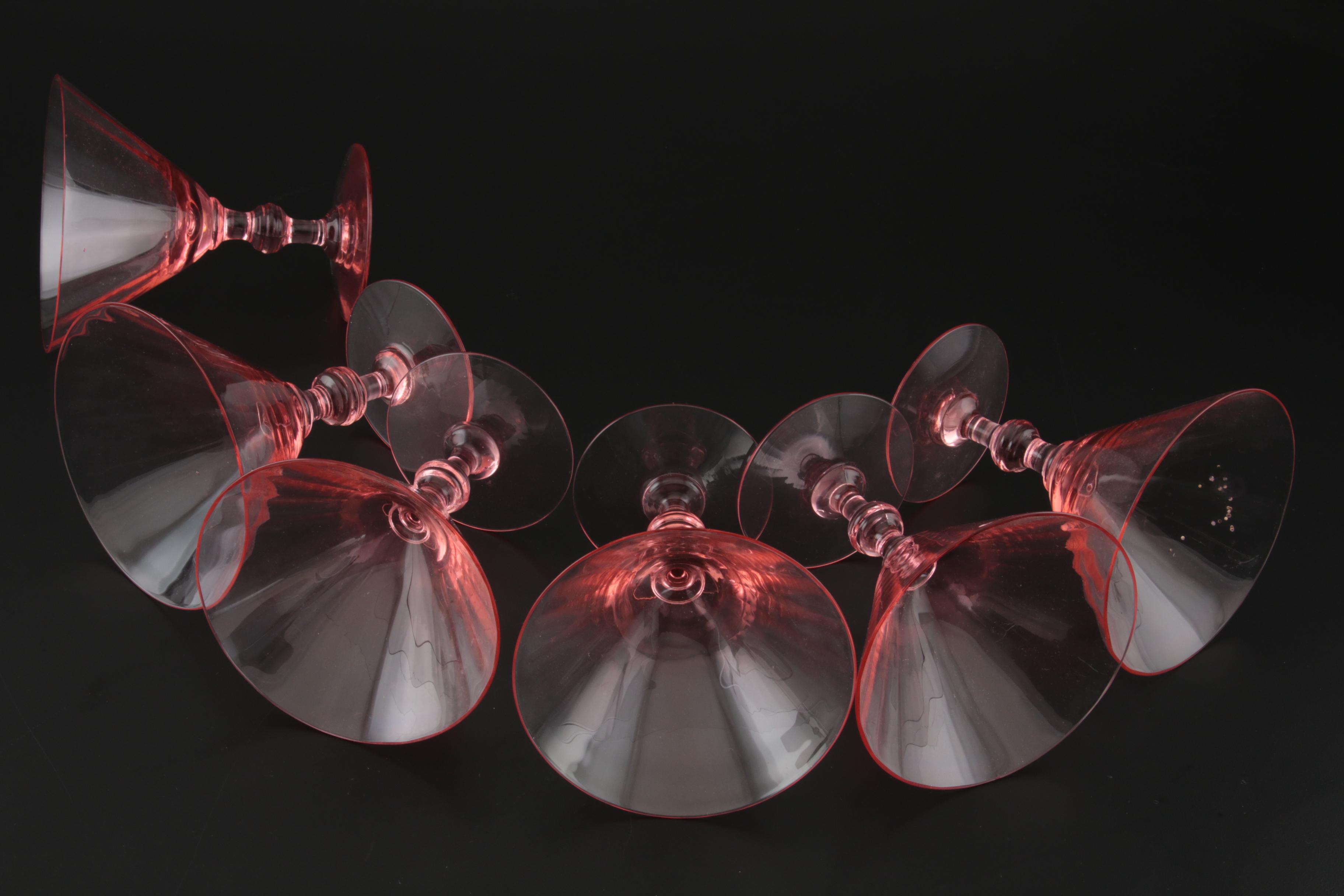 Pink Glass Short Stem Martini Glasses, Set of Six