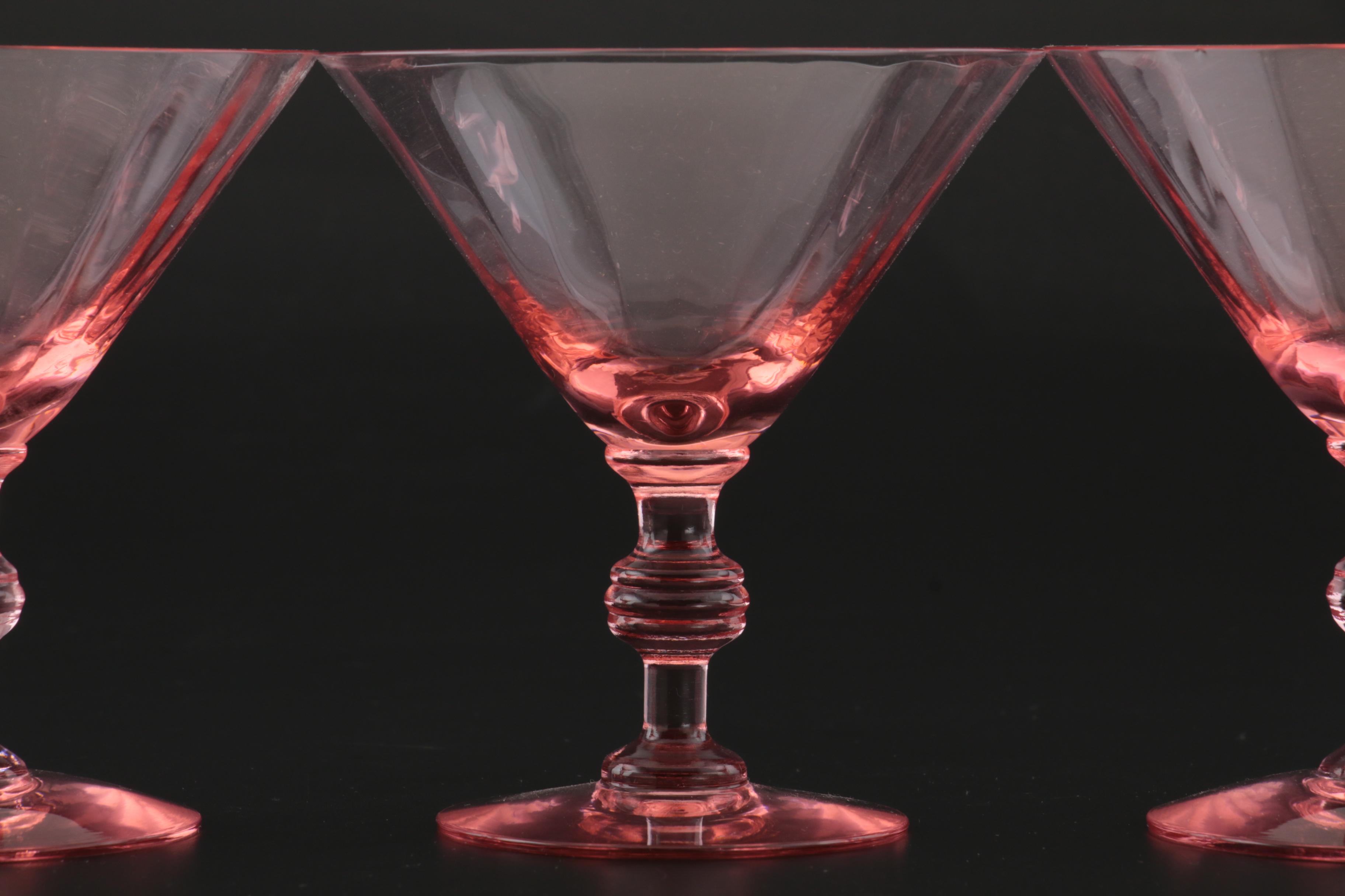 Pink Glass Short Stem Martini Glasses, Set of Six