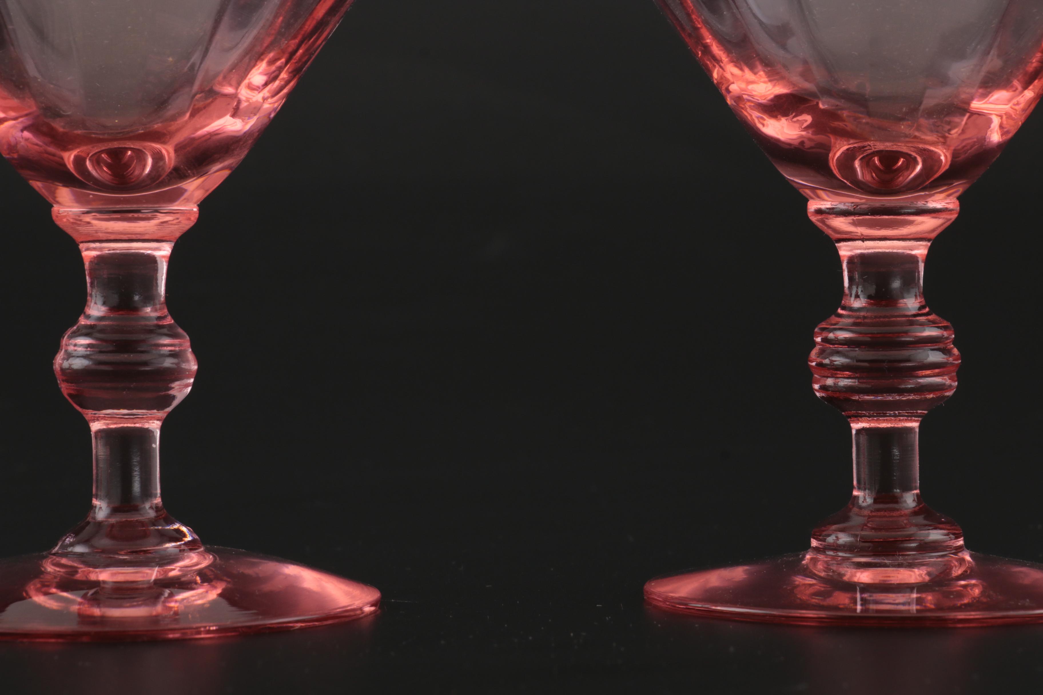 Pink Glass Short Stem Martini Glasses, Set of Six