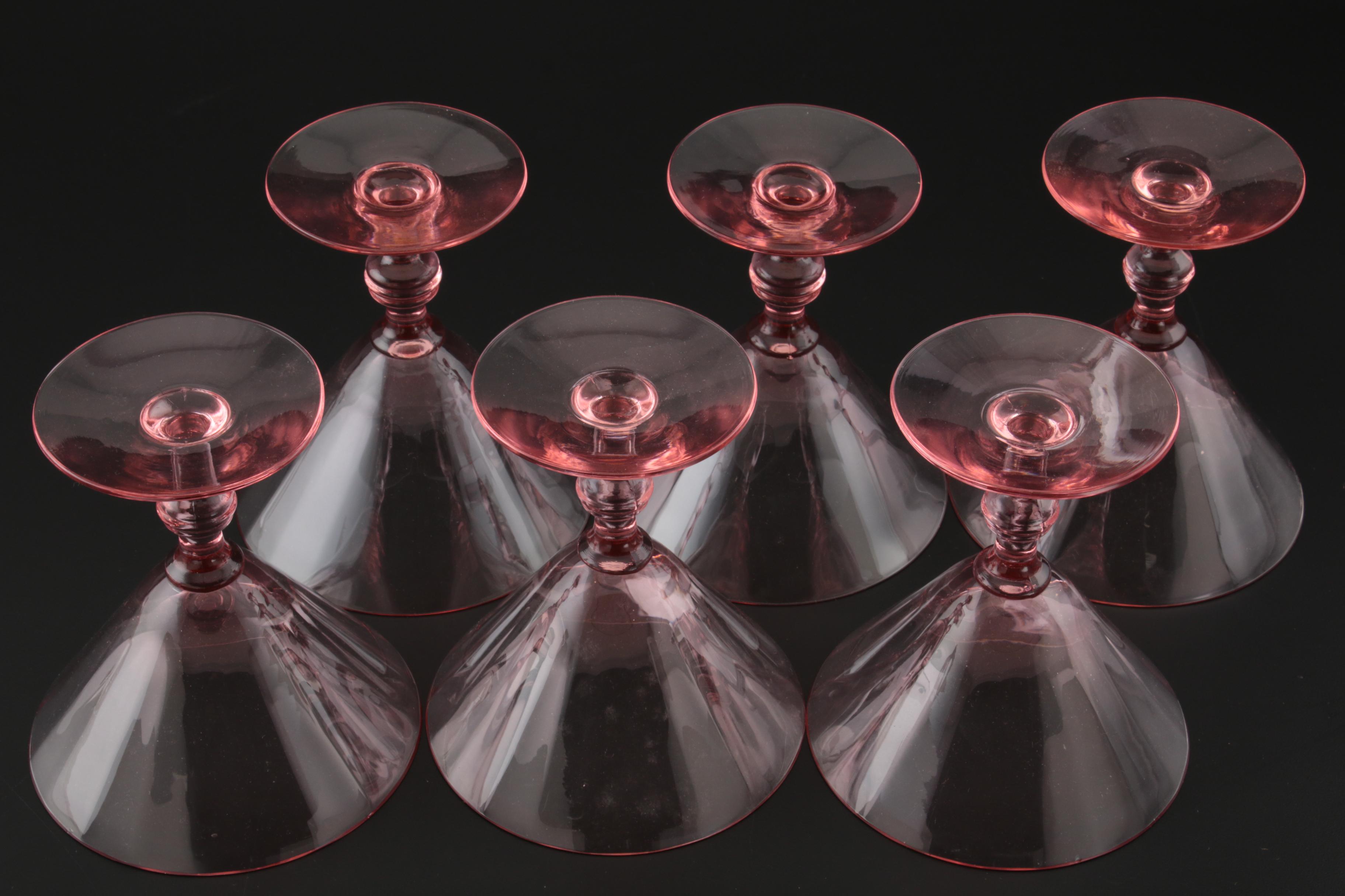 Pink Glass Short Stem Martini Glasses, Set of Six