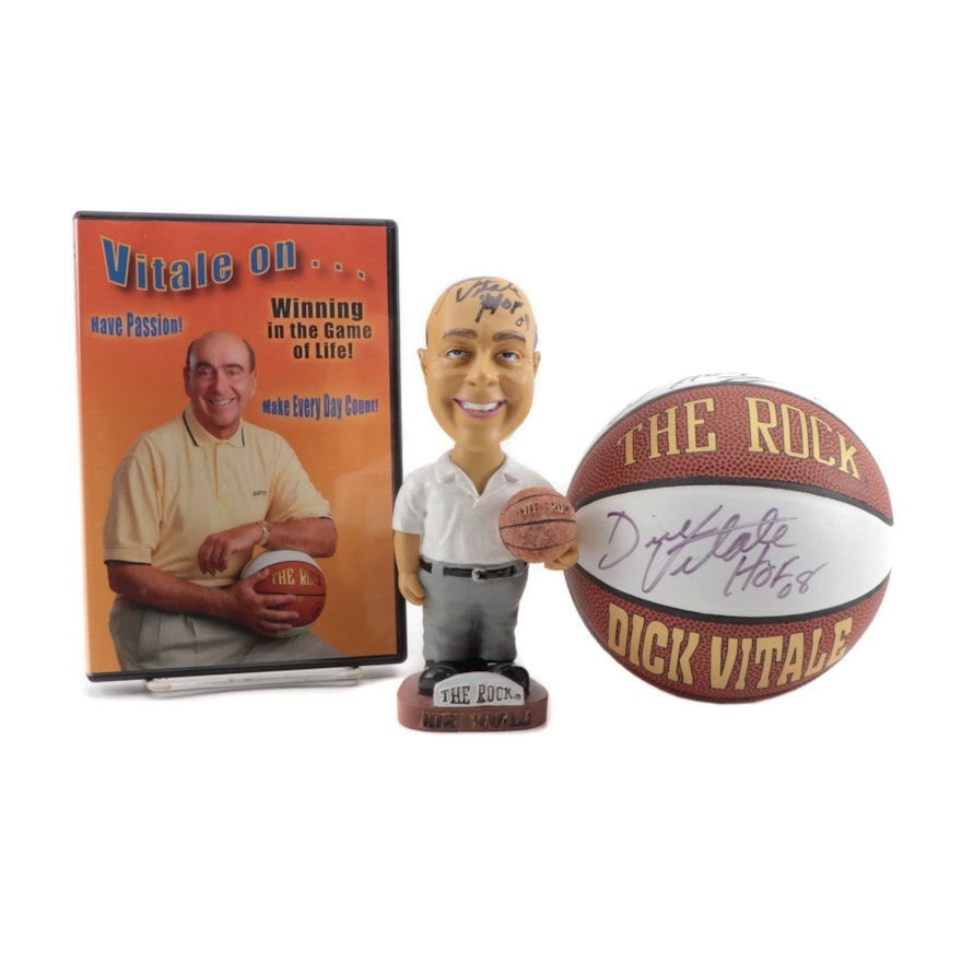 Dick Vitale Signed "The Rock Awesome Baby" Bobblehead Doll with Mini Basketball