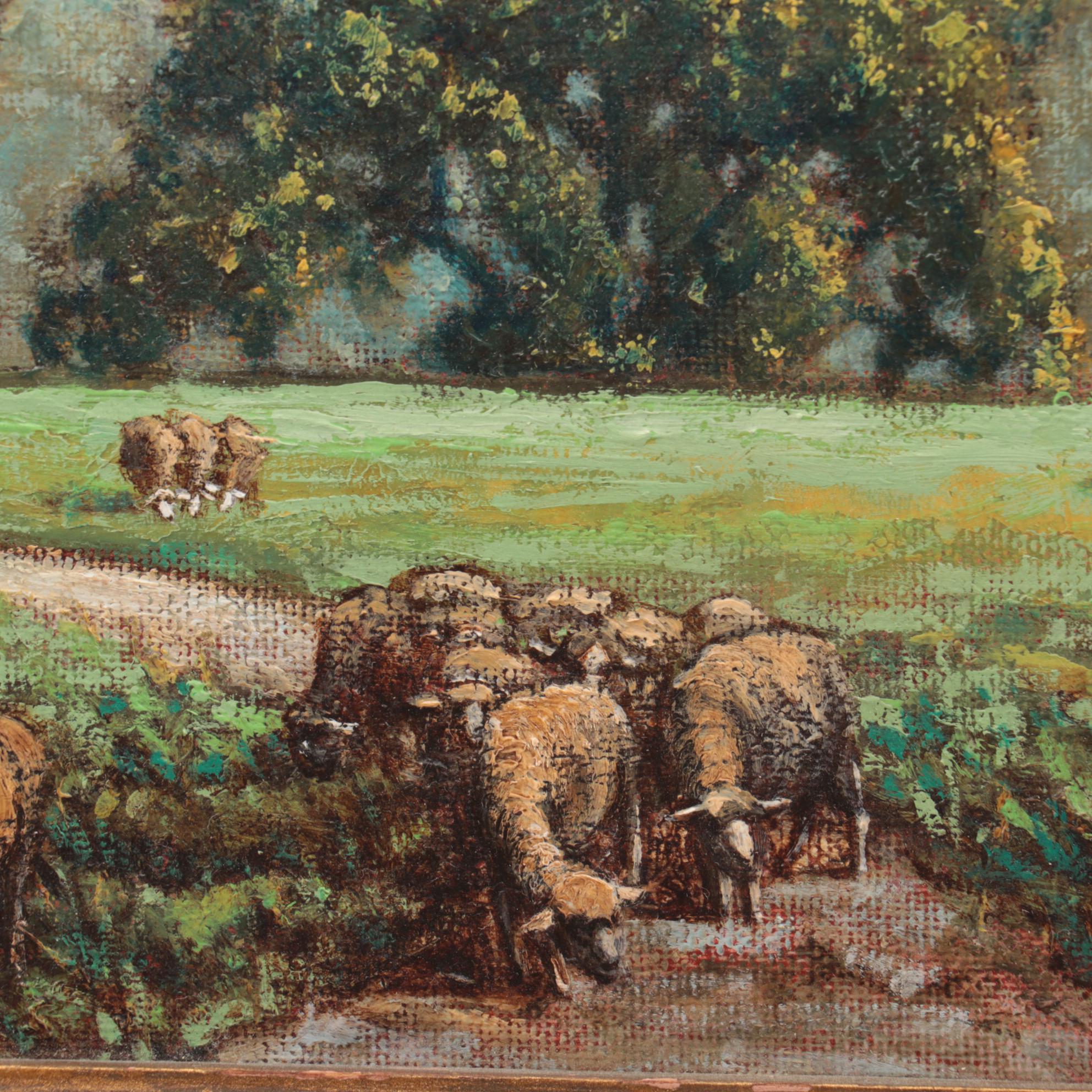 Eric Franke Oil Painting "Sheep in a Lane"