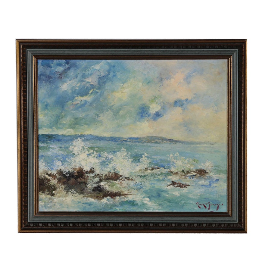 Mestre Rosa Mendes Oil Seascape Painting, Mid 20th Century