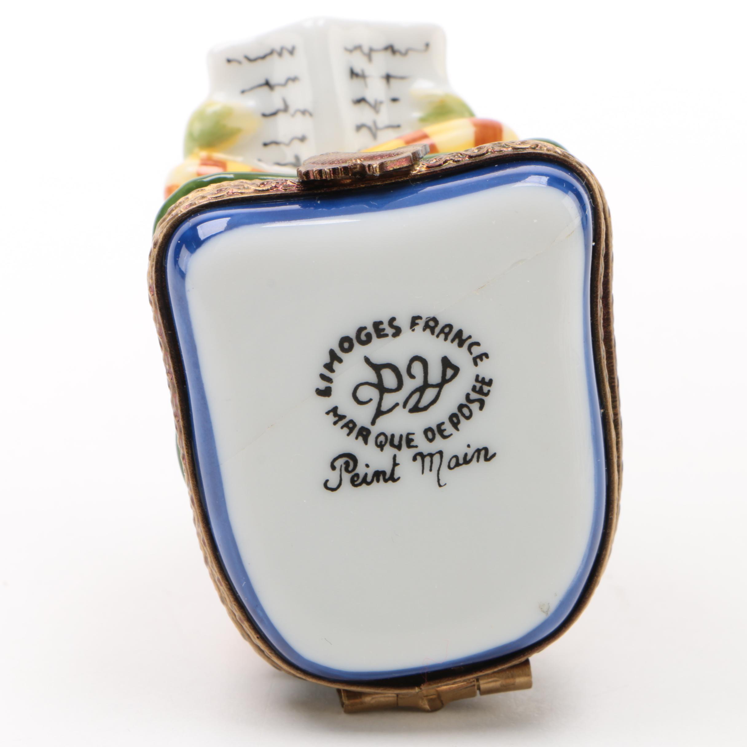 Parry Vieille Limoges "Reading Frog" Hand Painted Porcelain Trinket Box