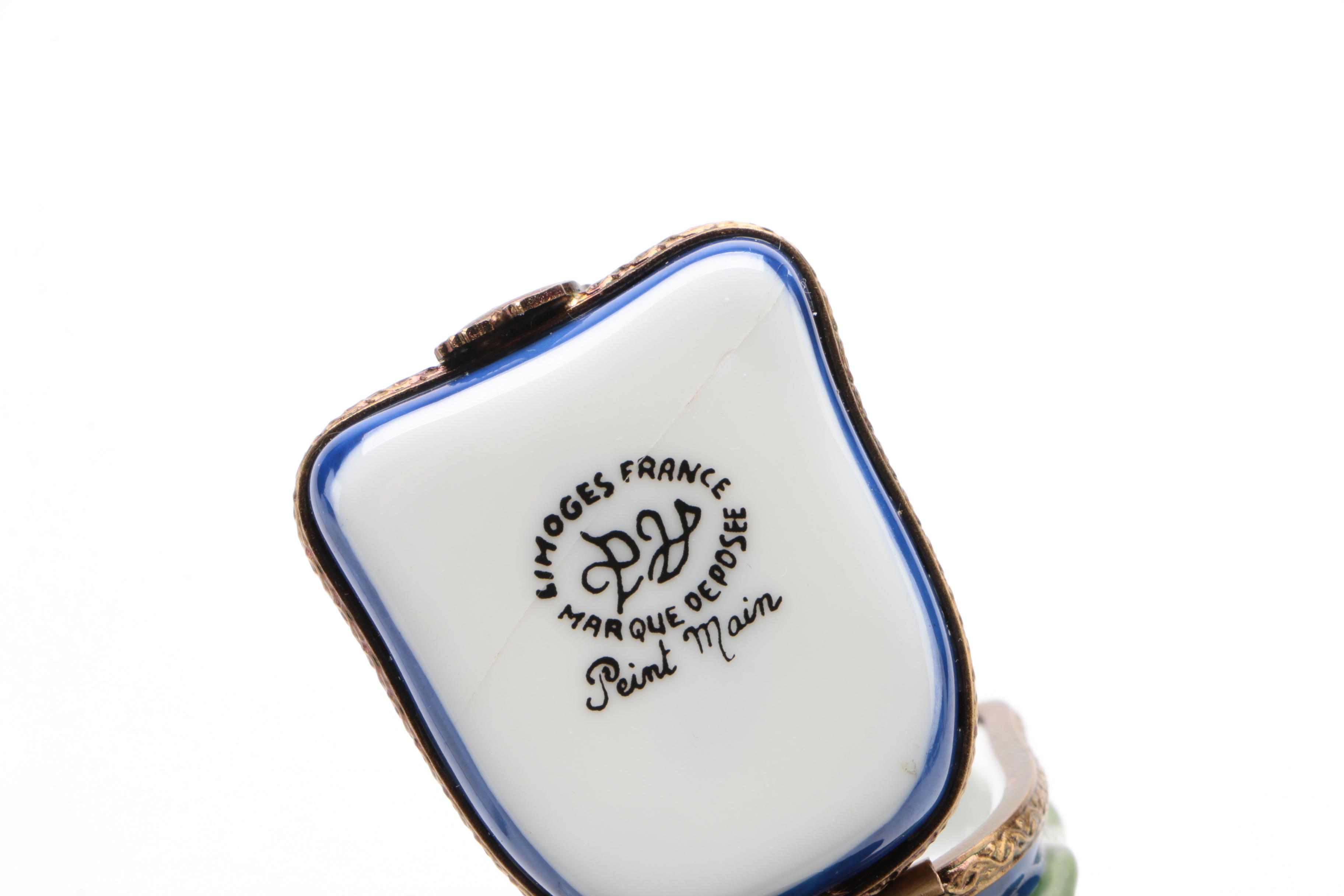 Parry Vieille Limoges "Reading Frog" Hand Painted Porcelain Trinket Box