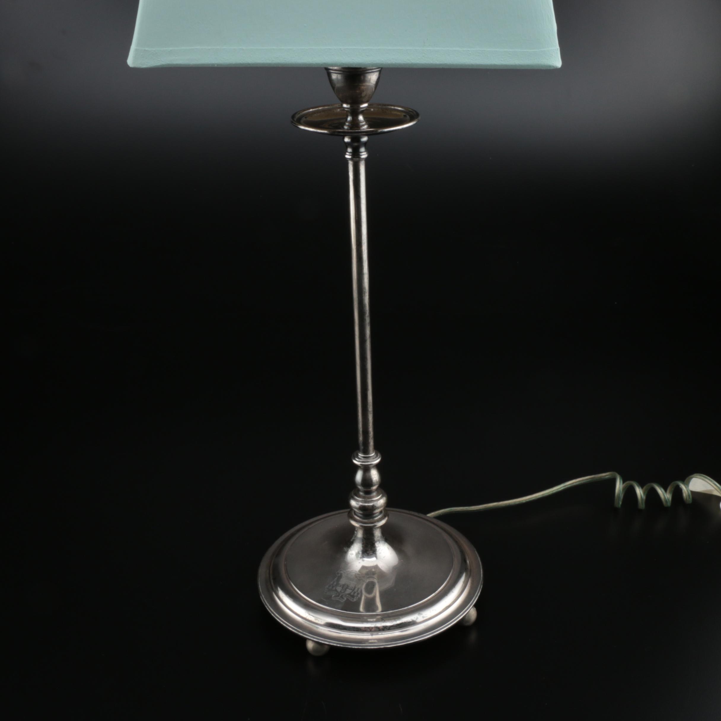 Tiffany & Co. Sterling Silver Converted Heraldic Candlestick Lamps