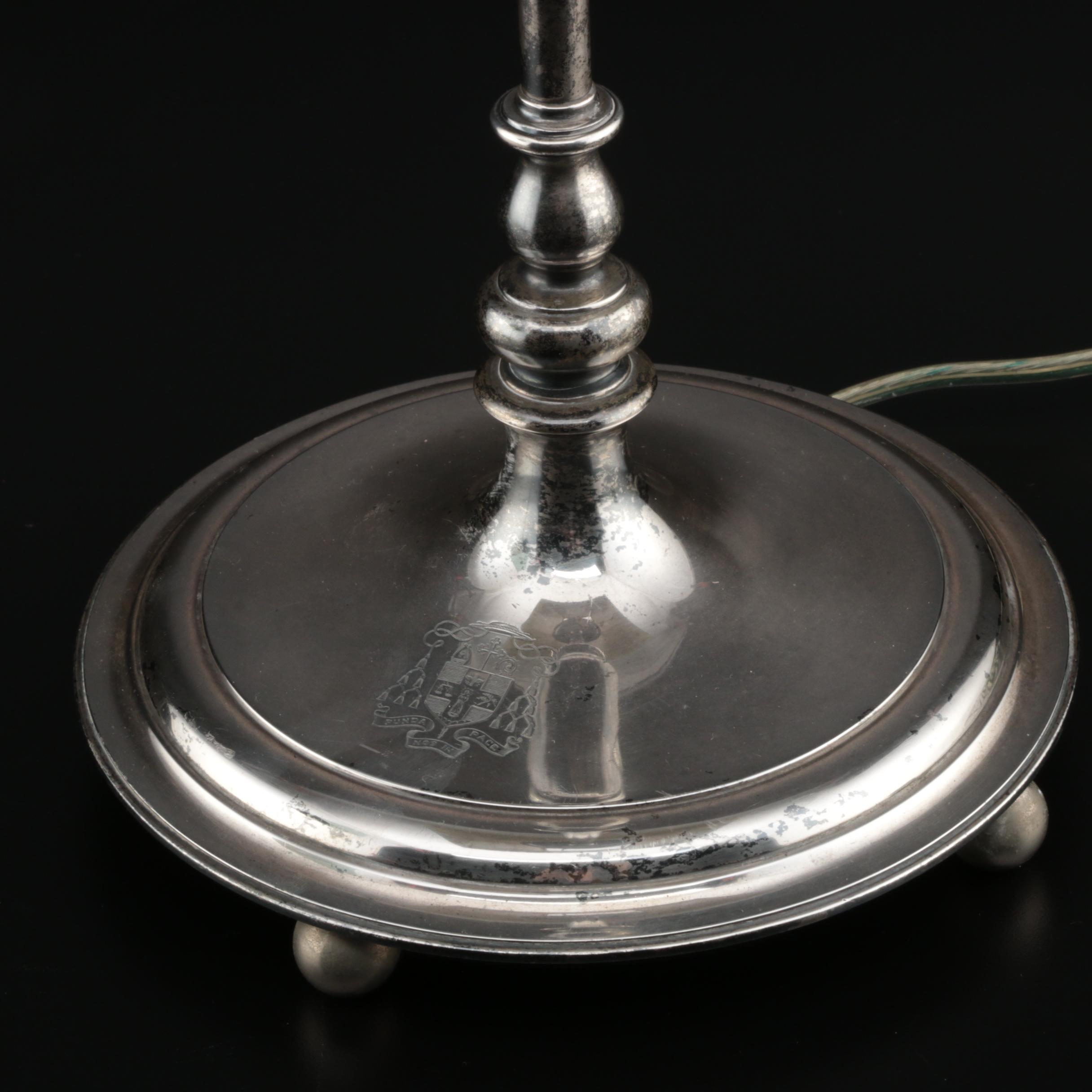 Tiffany & Co. Sterling Silver Converted Heraldic Candlestick Lamps