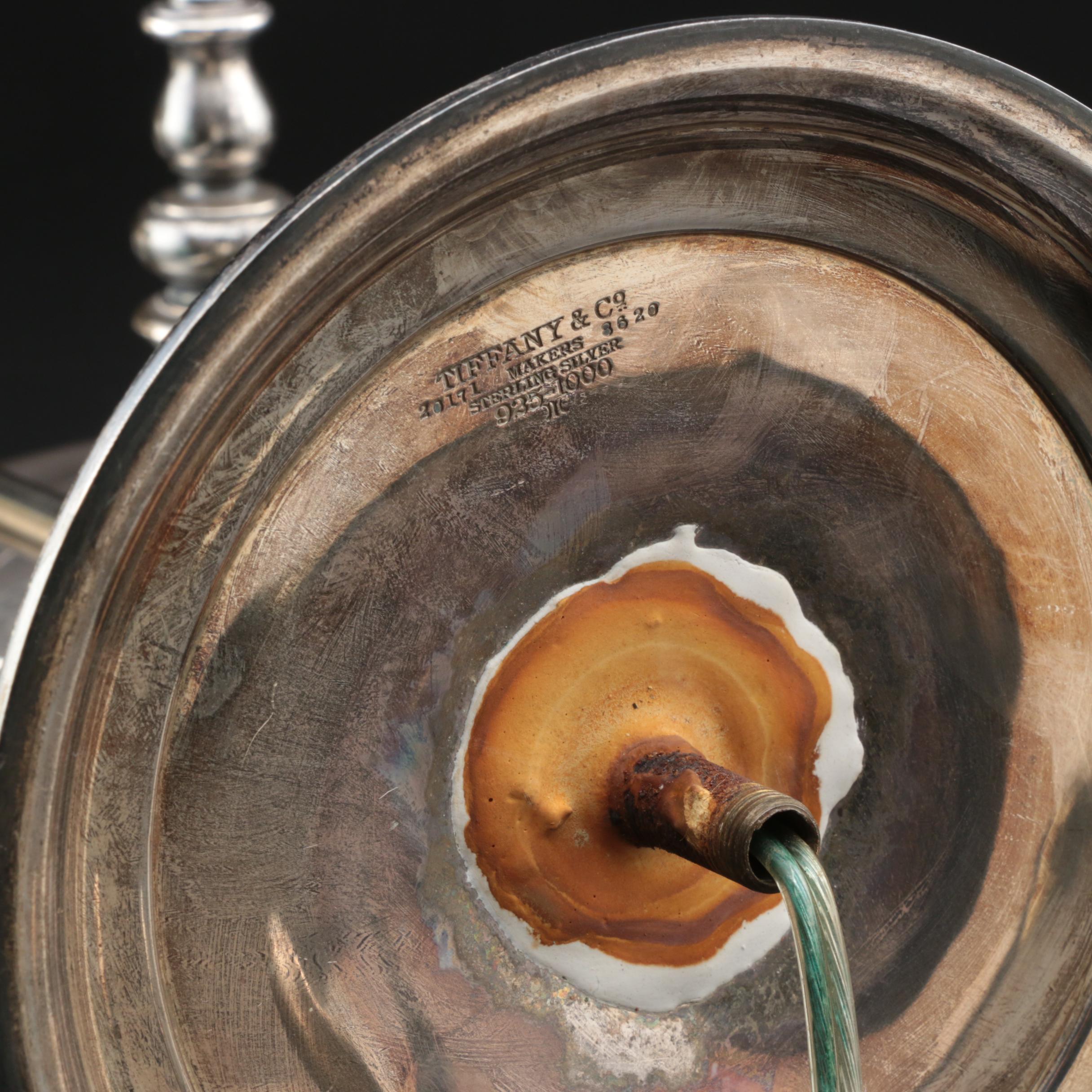 Tiffany & Co. Sterling Silver Converted Heraldic Candlestick Lamps