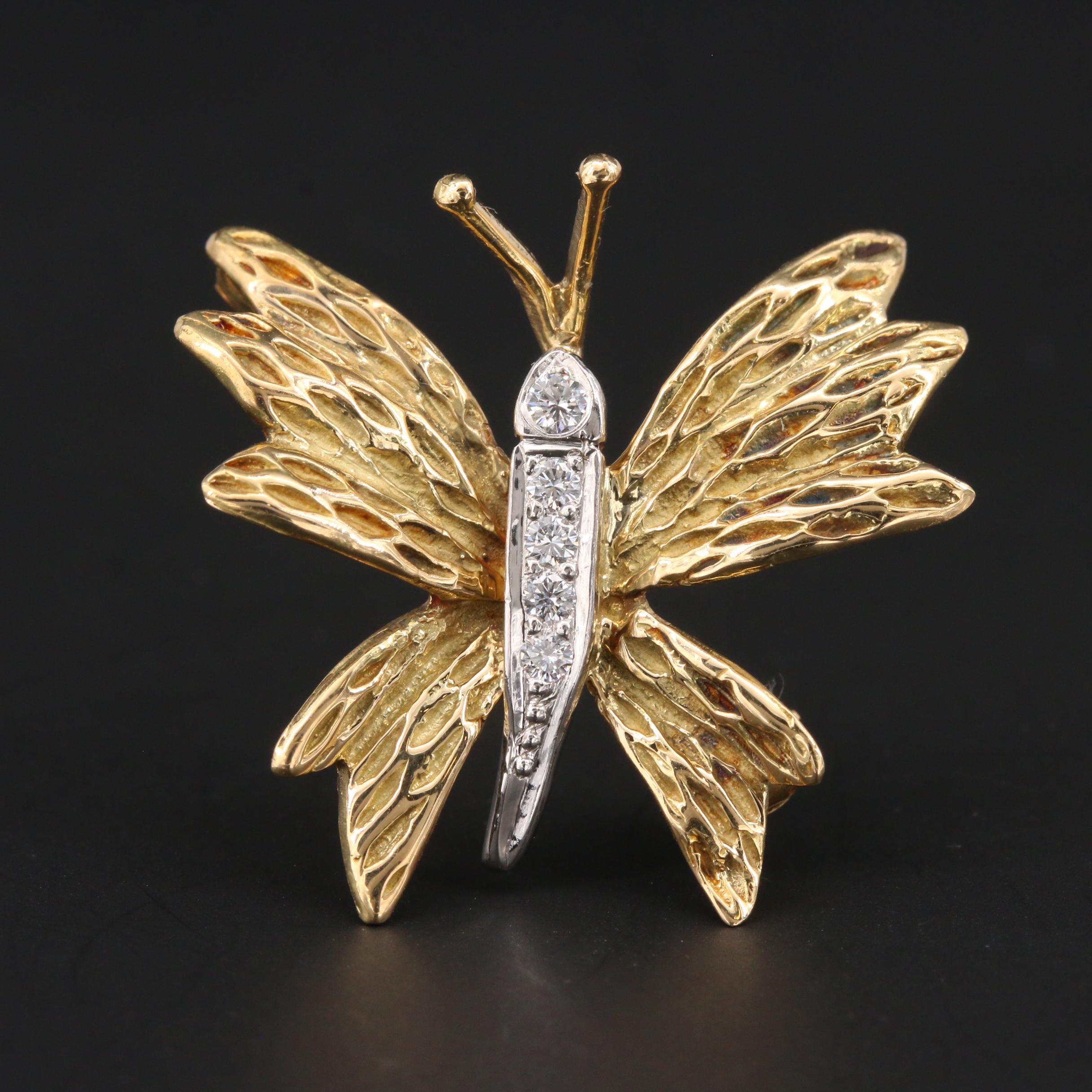 Tiffany & Co. 18K Yellow Gold and Platinum Diamond Butterfly Brooch
