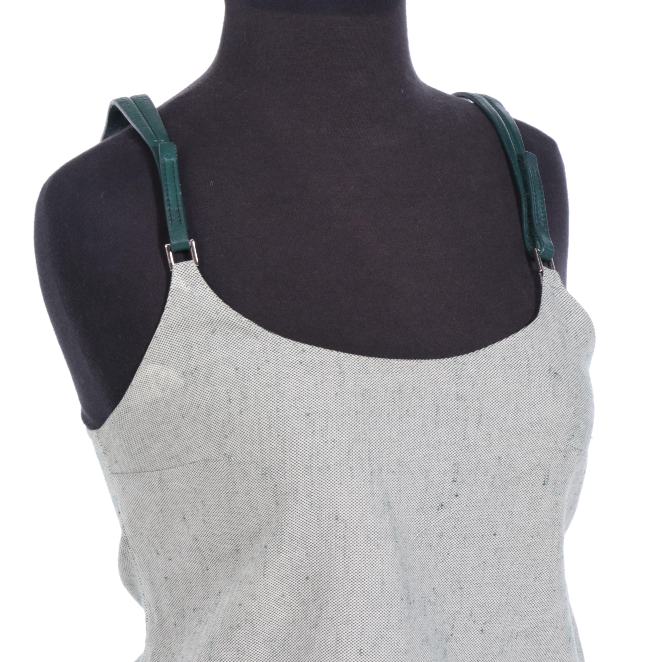 Prada Sleeveless Top with Green Leather Trim