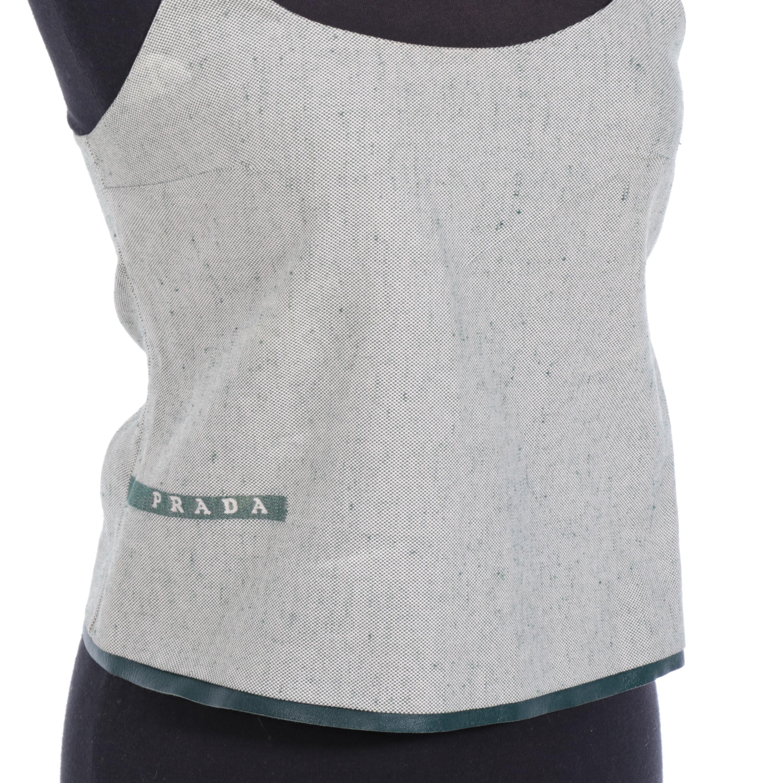 Prada Sleeveless Top with Green Leather Trim