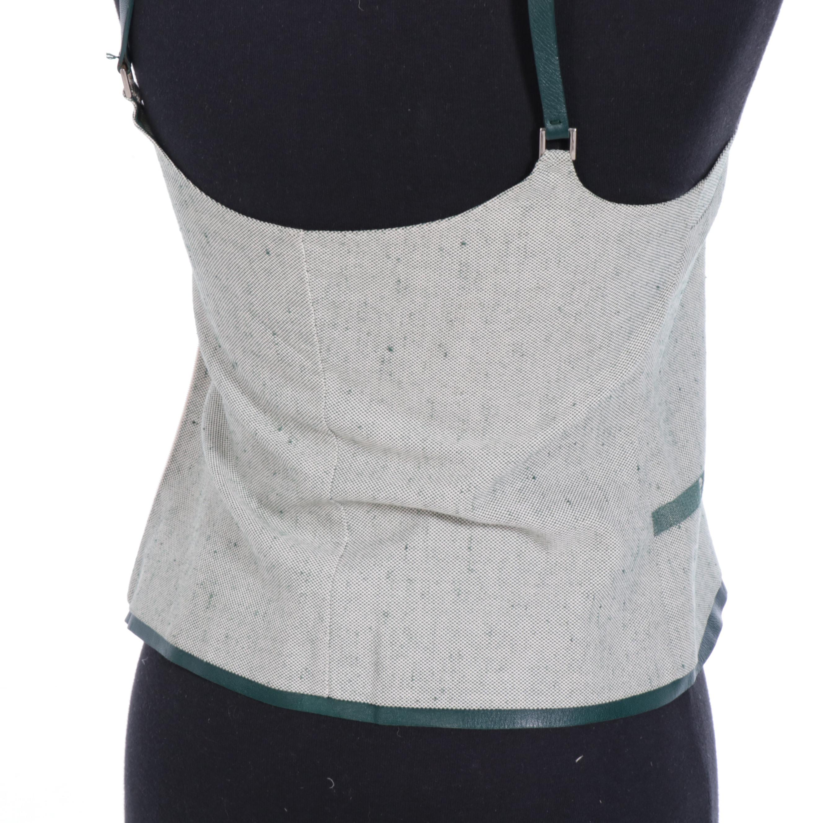 Prada Sleeveless Top with Green Leather Trim