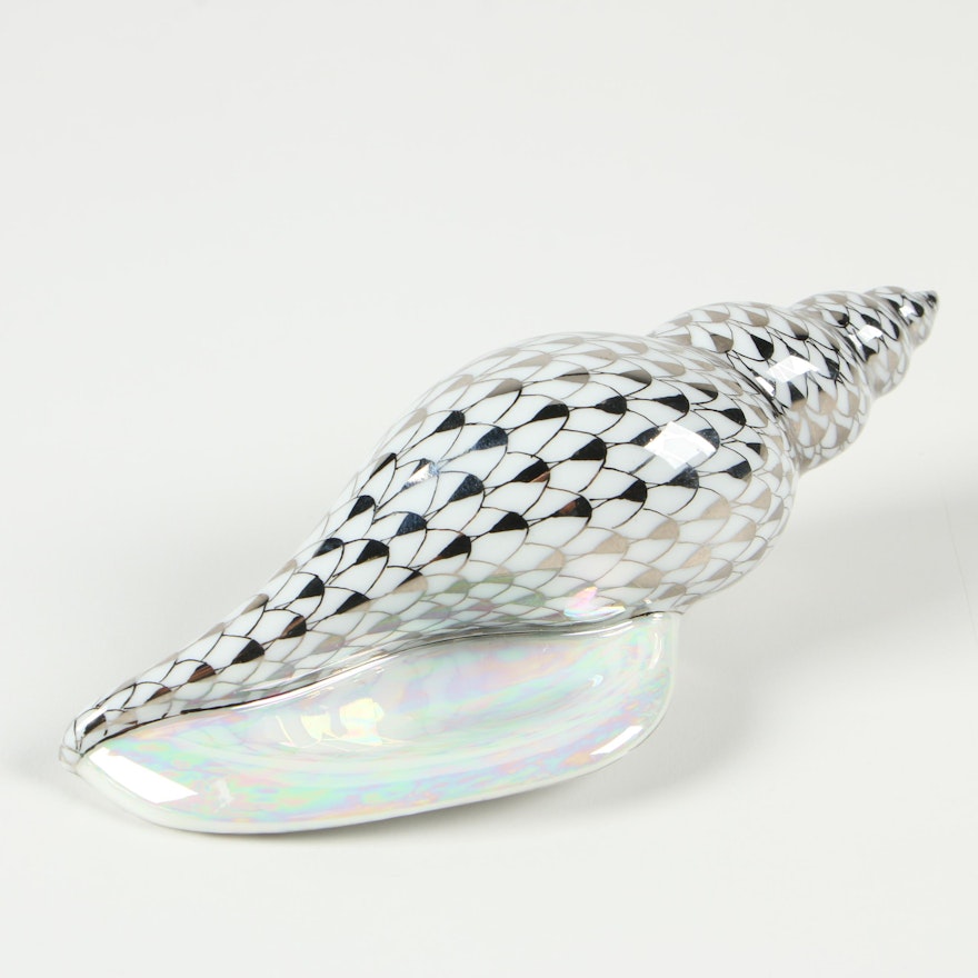 Herend Platinum Fishnet "Sea Snail" Porcelain Figurine