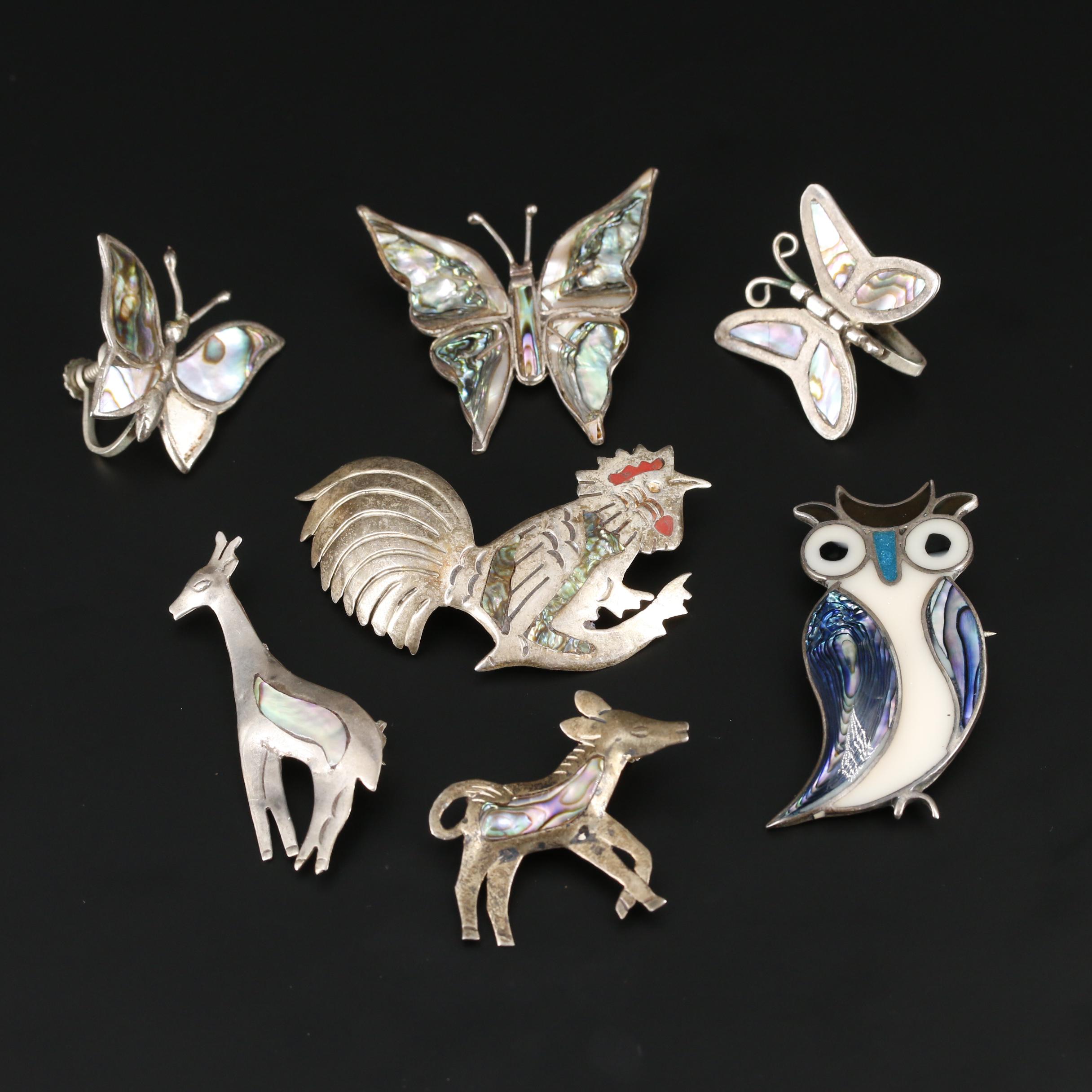 Taxco Sterling Silver Abalone and Enamel Animal Jewelry