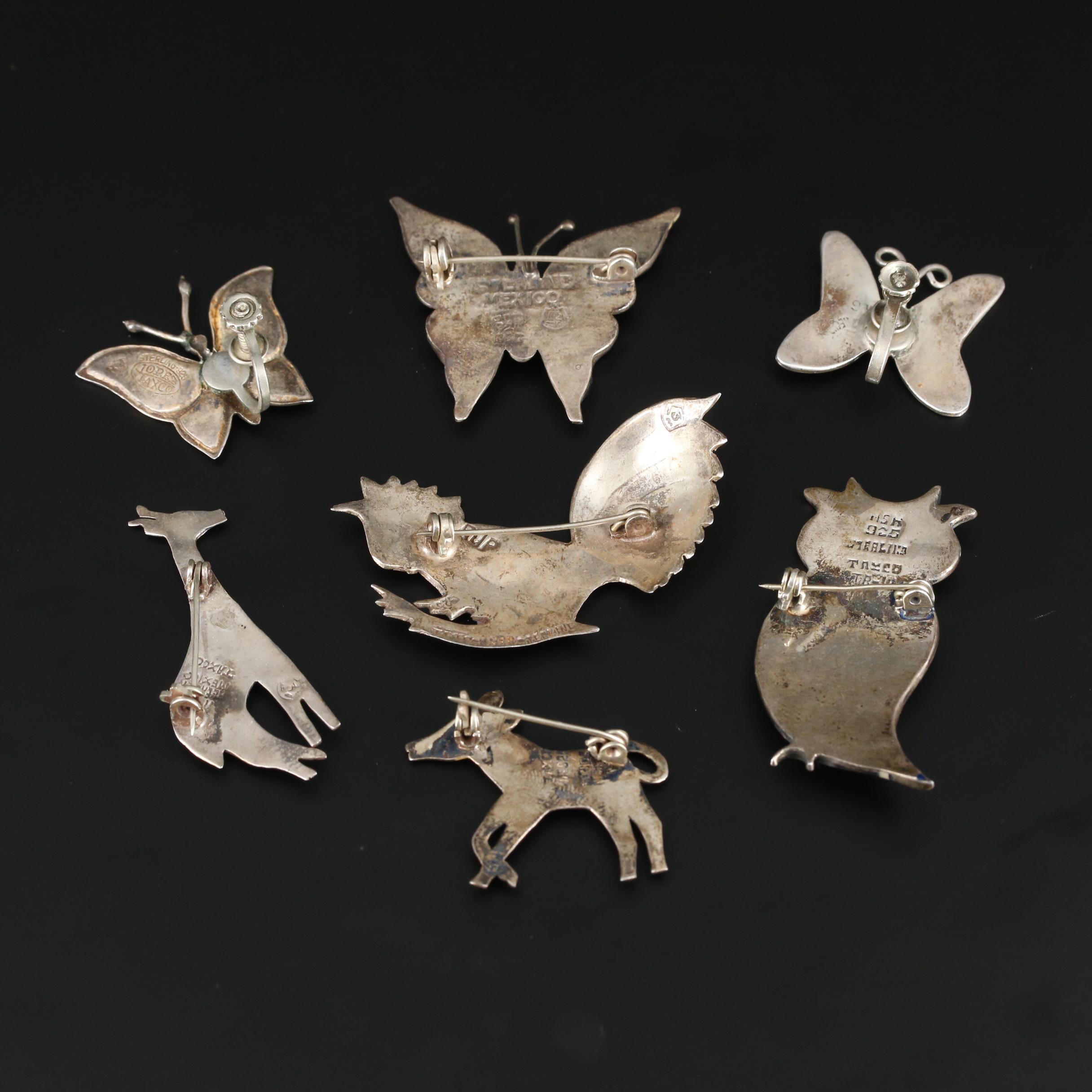 Taxco Sterling Silver Abalone and Enamel Animal Jewelry