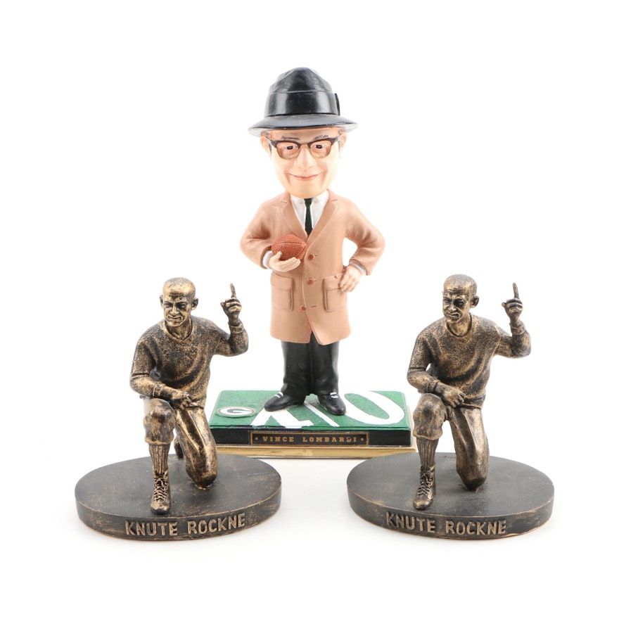 Knute Rockne and Vince Lombardi Notre Dame Football Statues and Bobblehead Doll