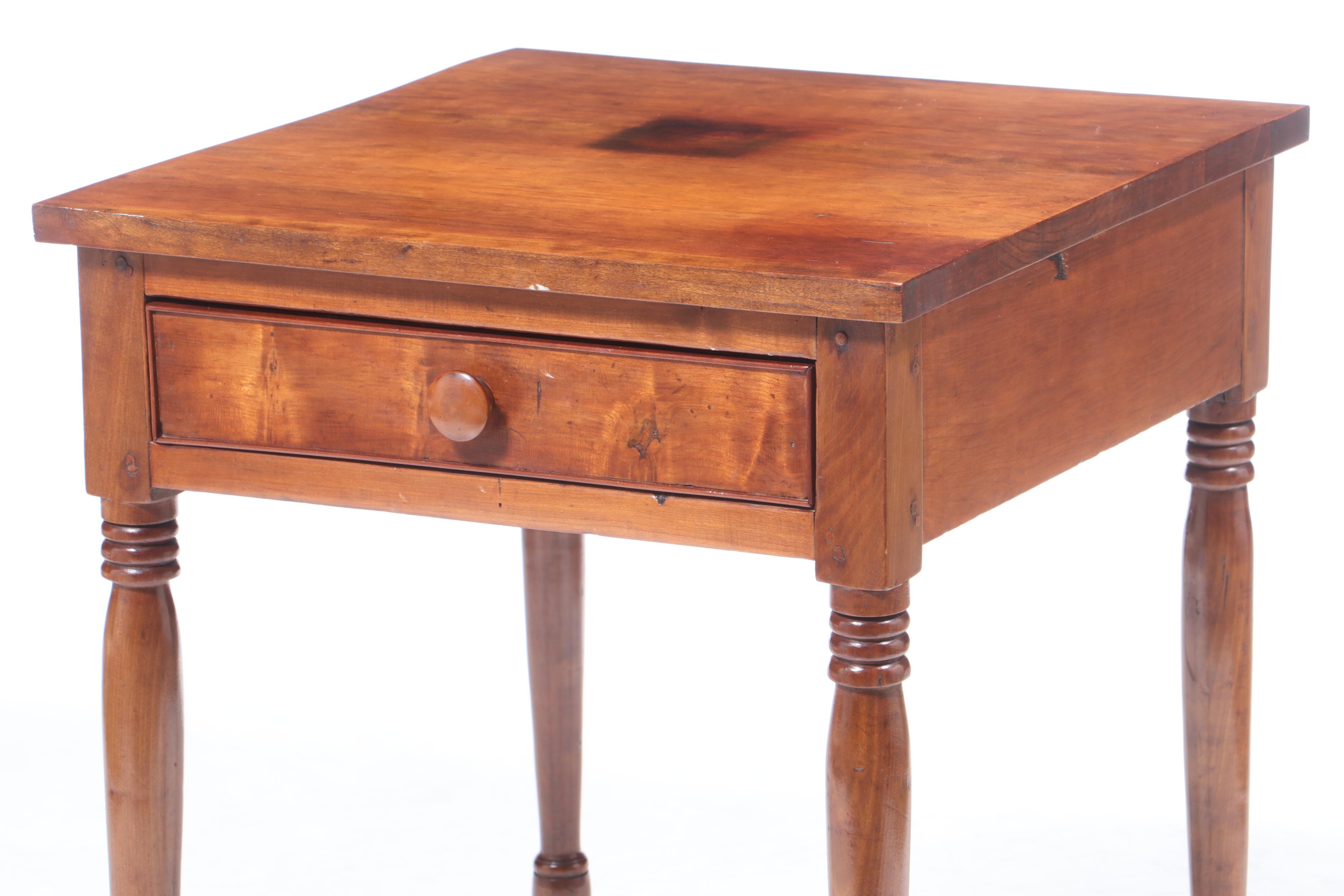 American Primitive Cherry One-Drawer Table, Mid-19th Century
