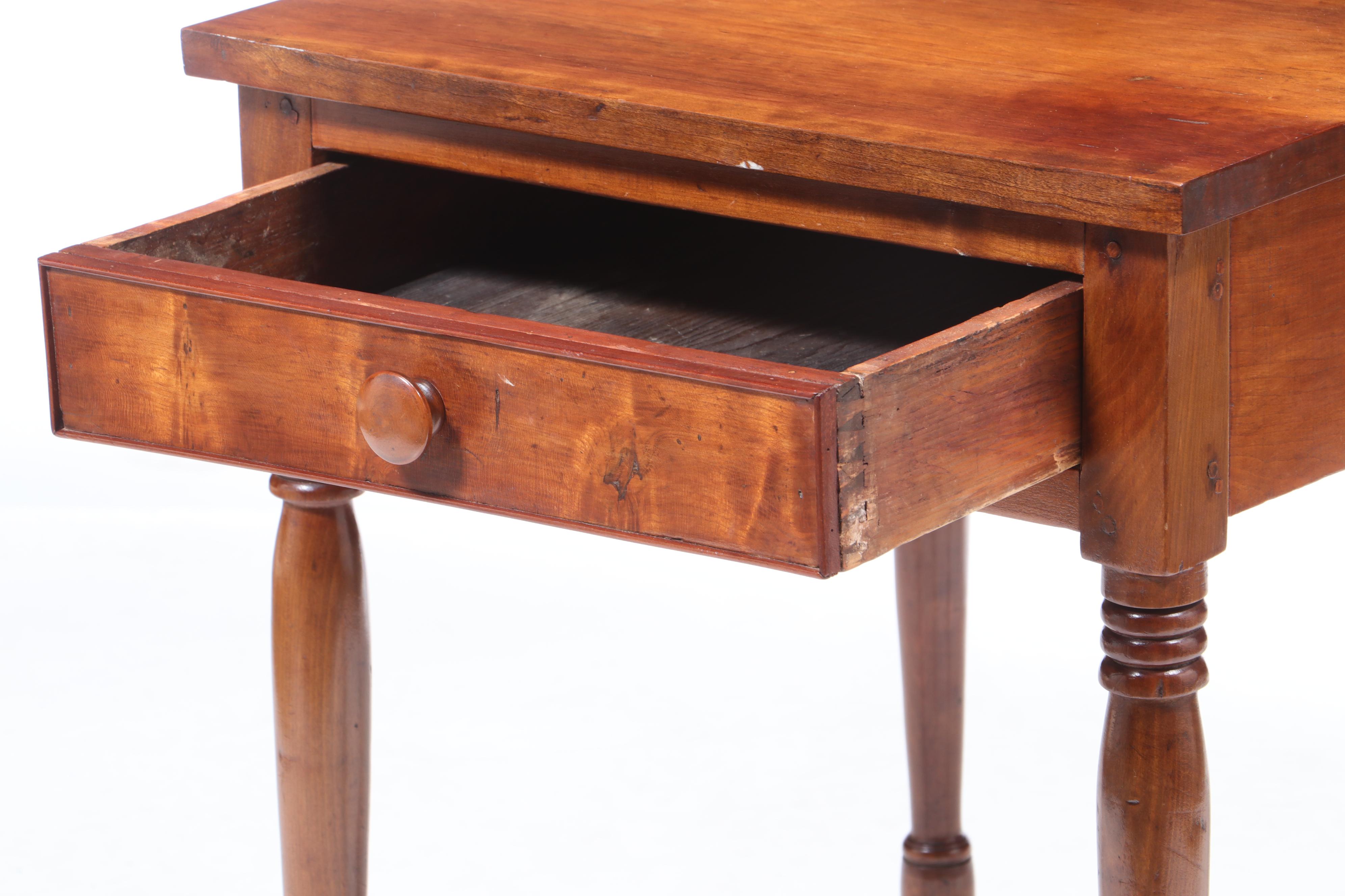 American Primitive Cherry One-Drawer Table, Mid-19th Century