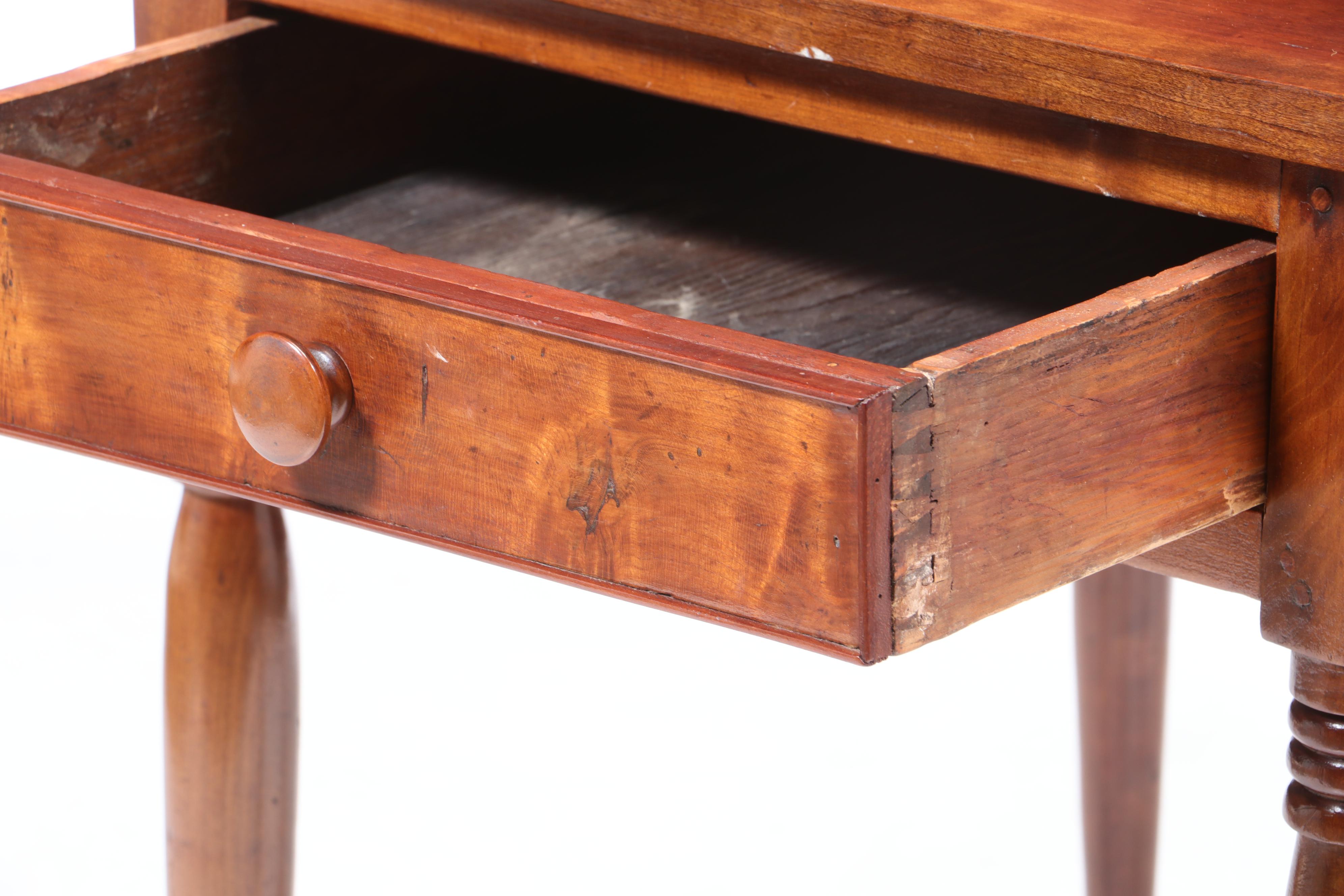 American Primitive Cherry One-Drawer Table, Mid-19th Century