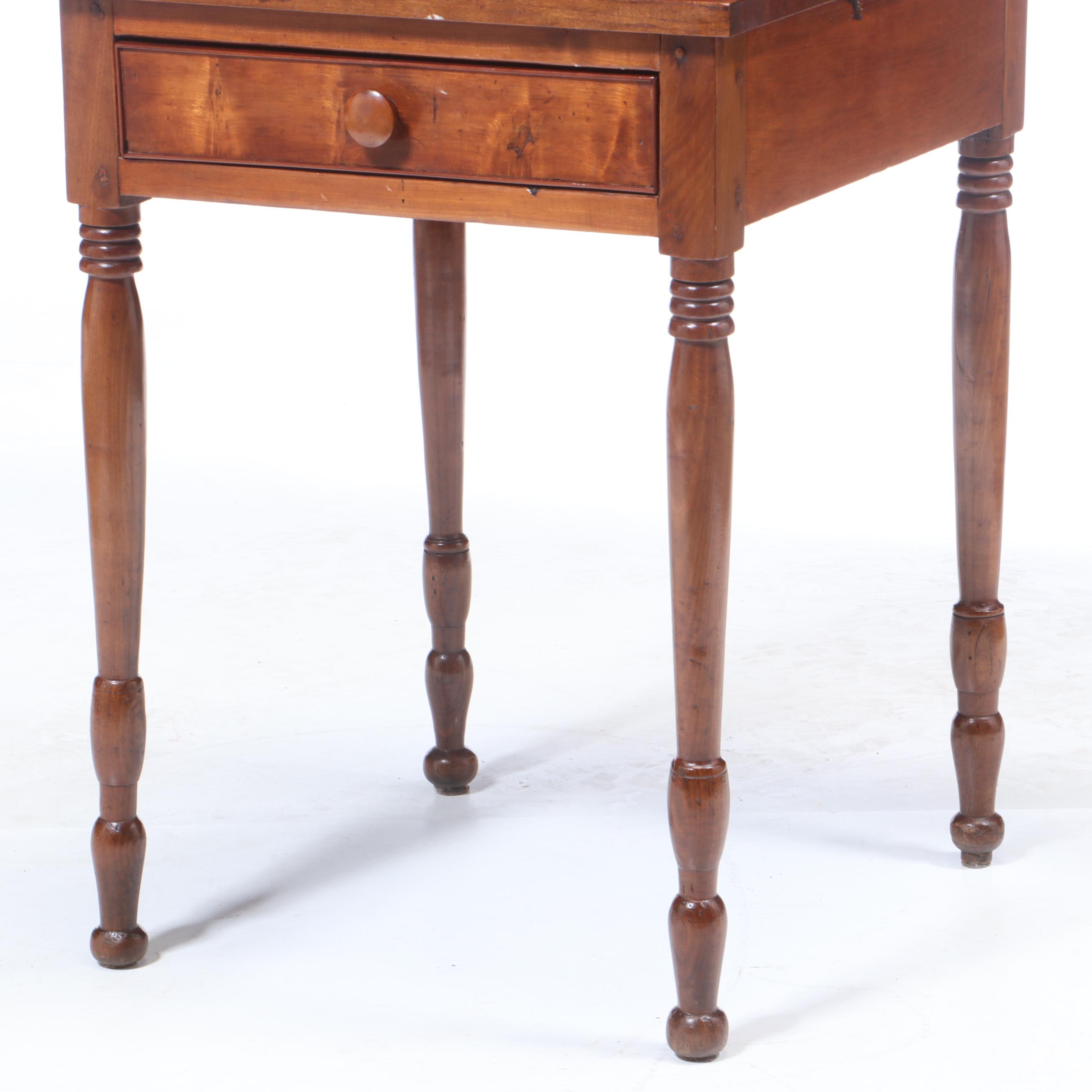 American Primitive Cherry One-Drawer Table, Mid-19th Century