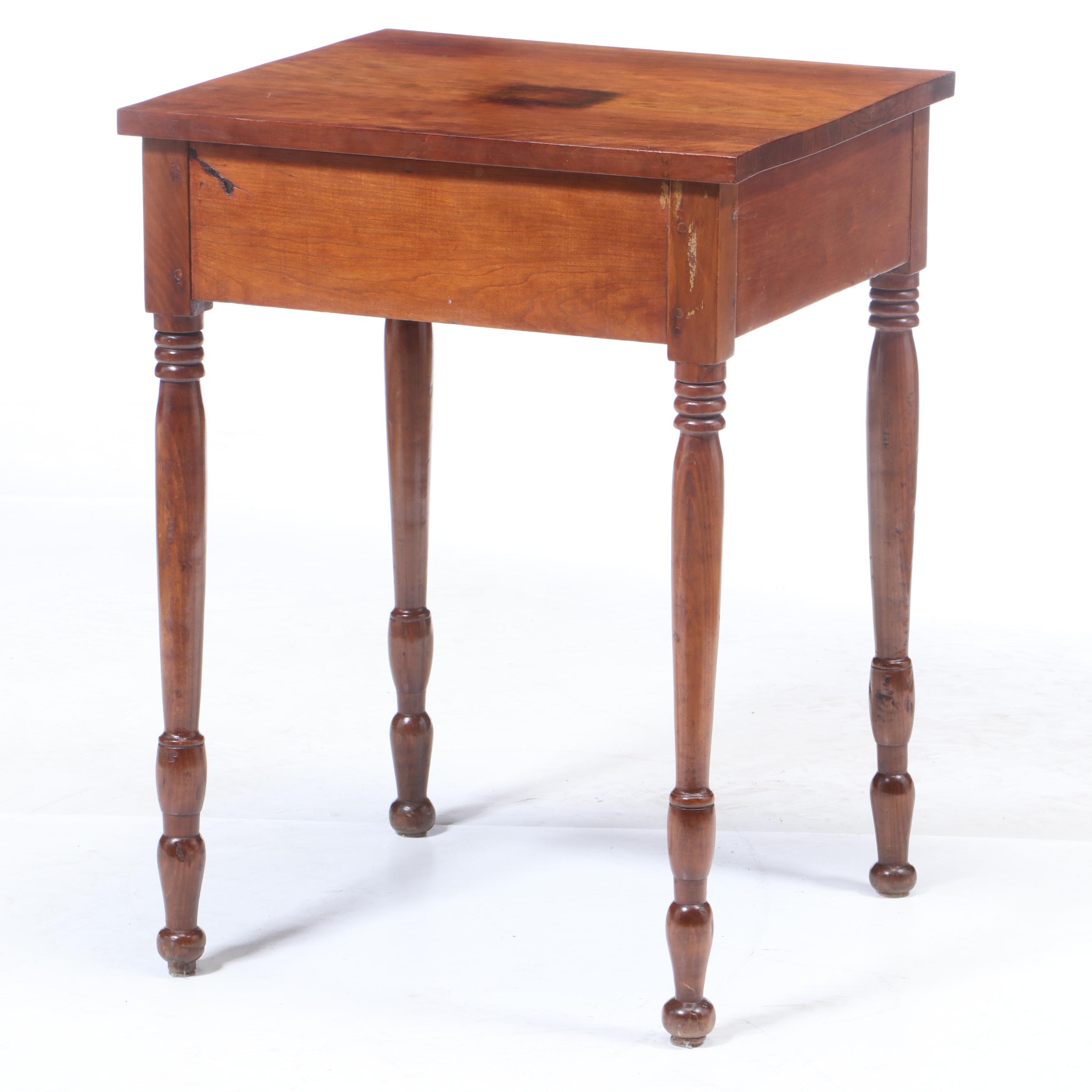 American Primitive Cherry One-Drawer Table, Mid-19th Century