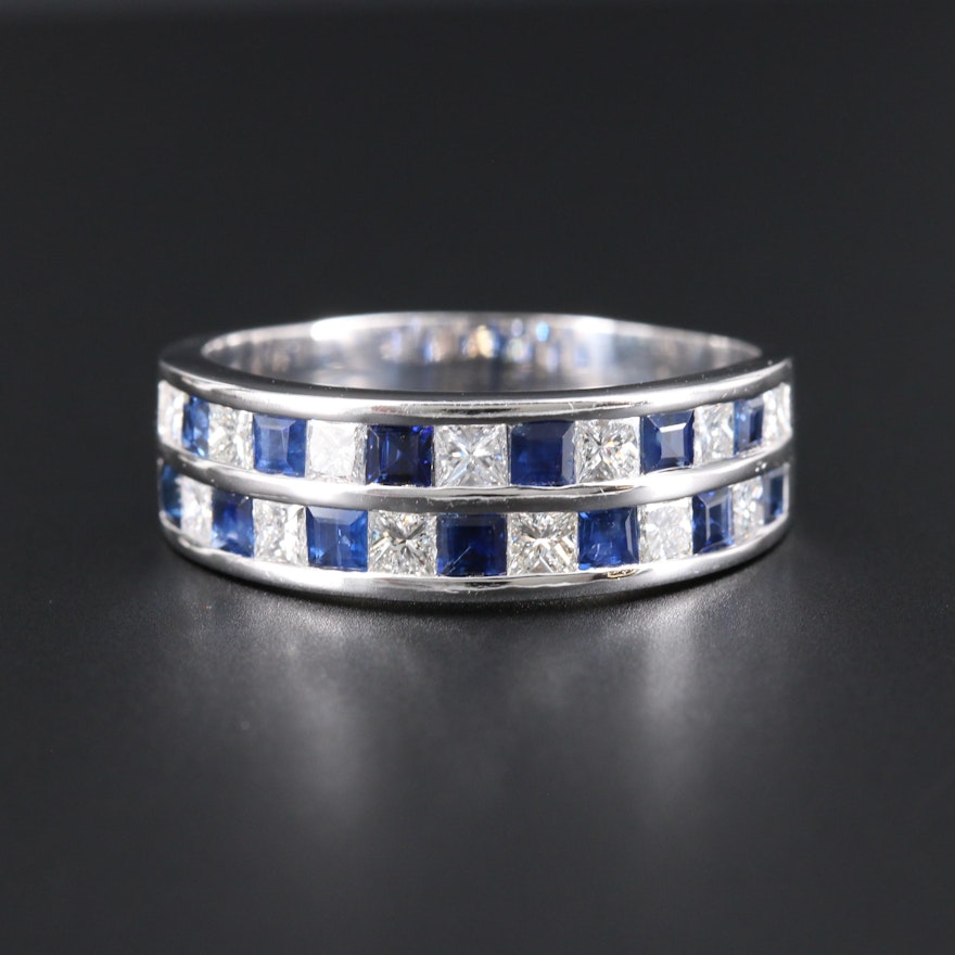 14K White Gold Diamond and Sapphire Ring
