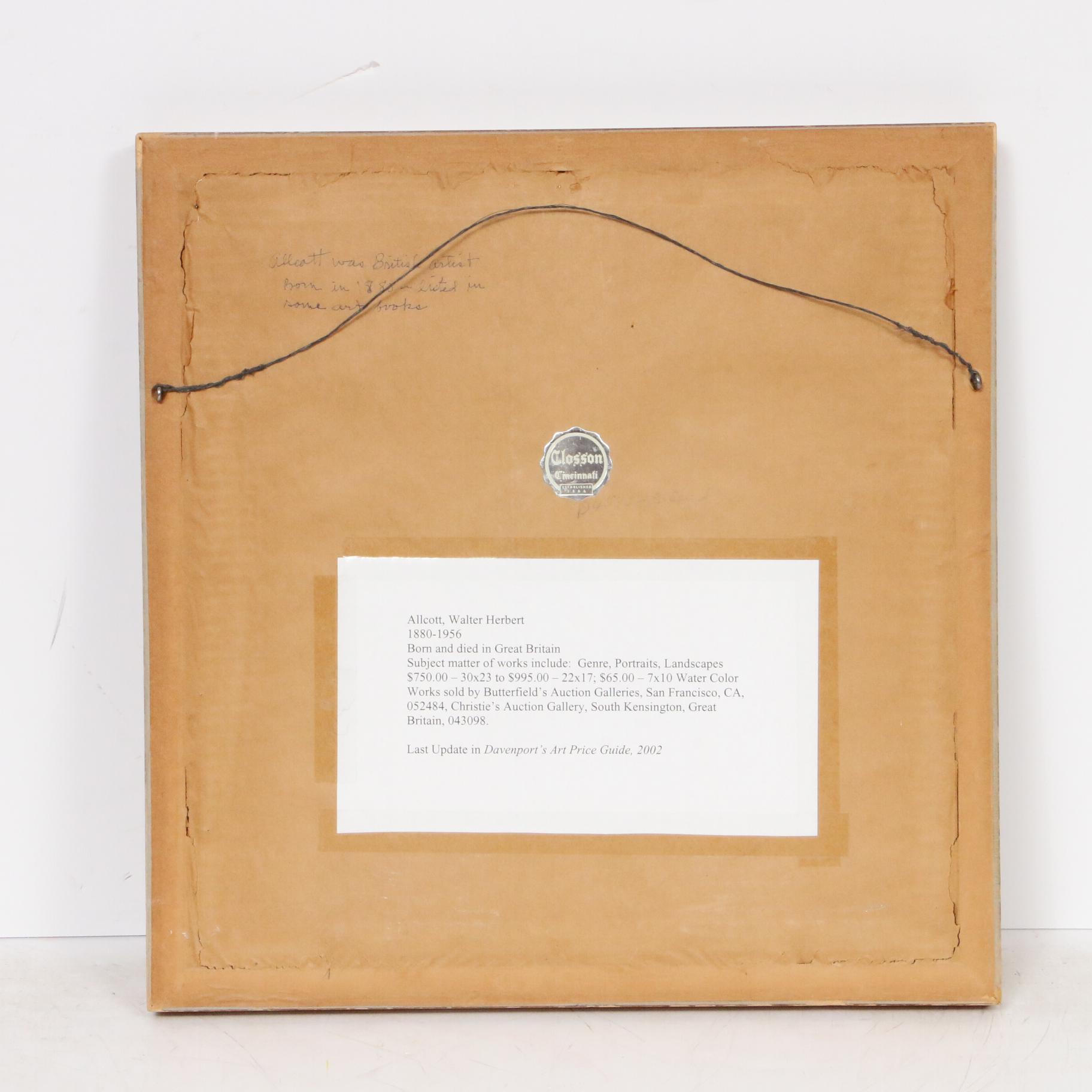 Walter Herbert Allcott Street Scene Watercolor Painting, 20th Century