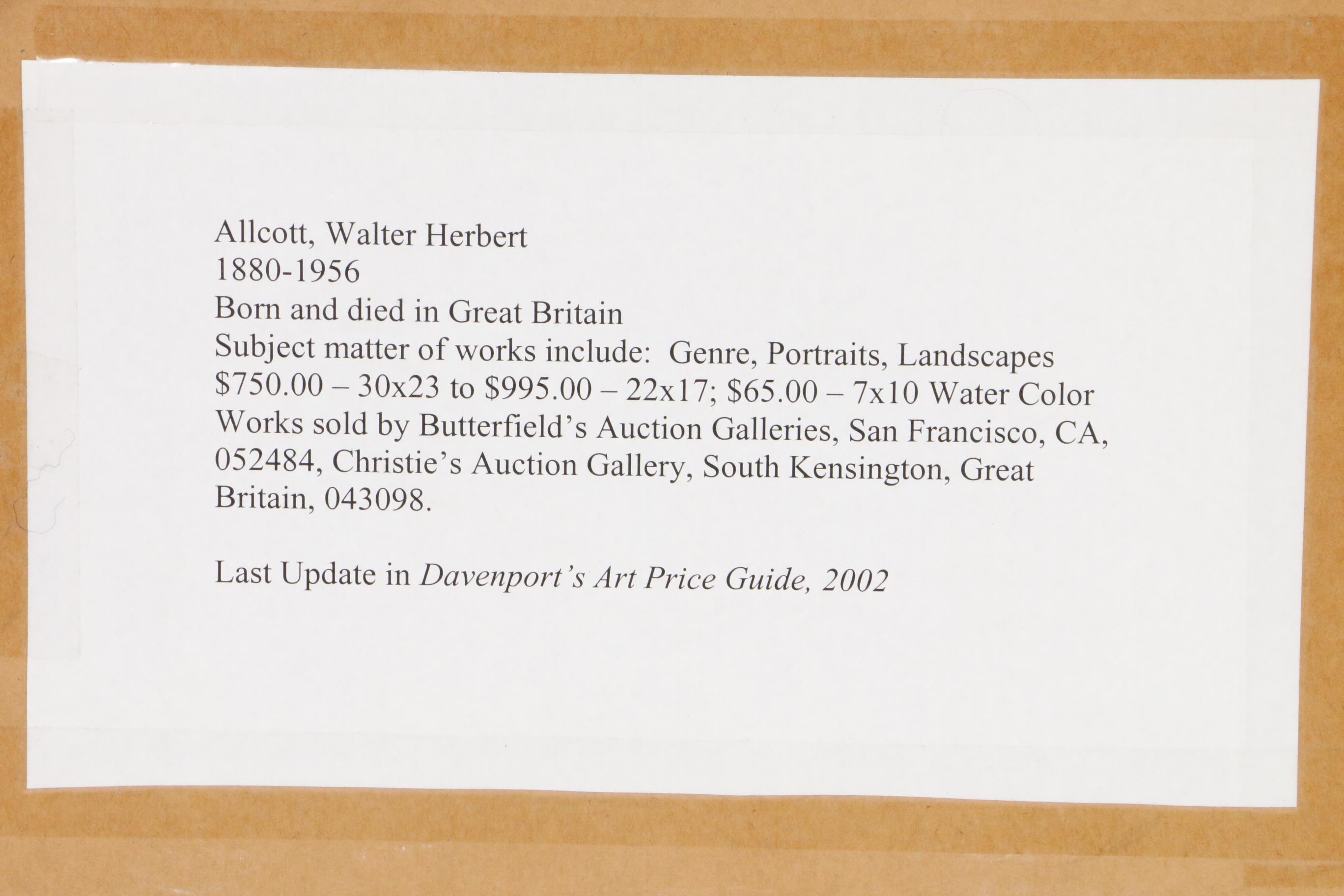 Walter Herbert Allcott Street Scene Watercolor Painting, 20th Century