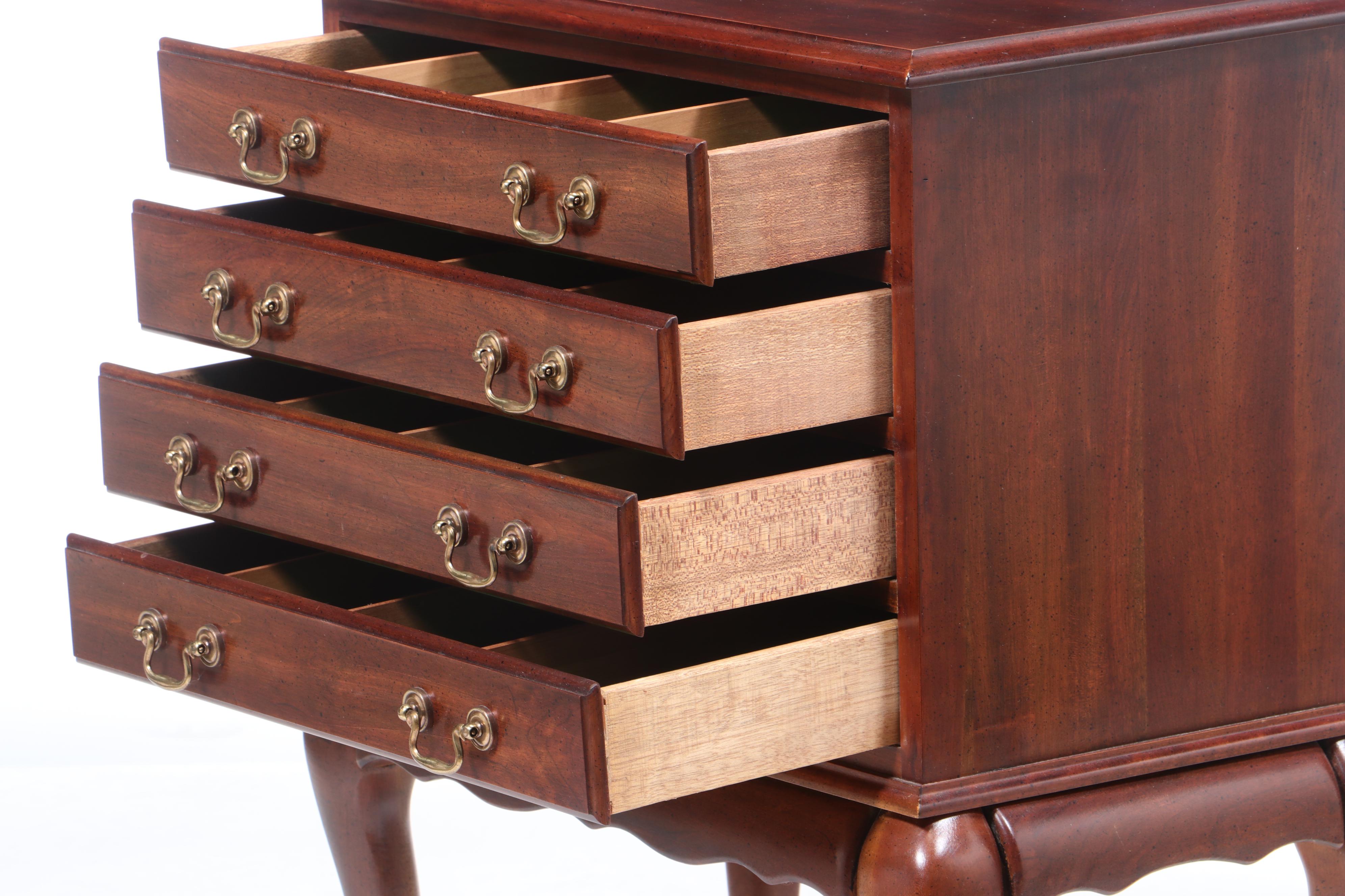 Queen Anne Style Cherry Silverware Chest of Drawers, Mid-20th Century