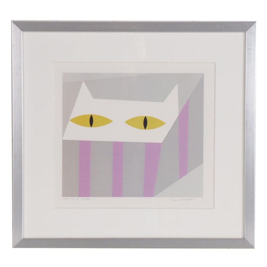 Edie Harper Offset Lithograph "Cat in a Hatbox"