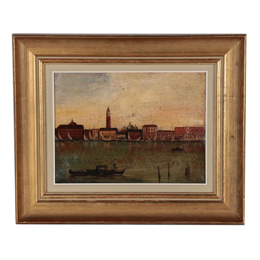 Oil Painting of Venetian Canal, Mid 20th Century