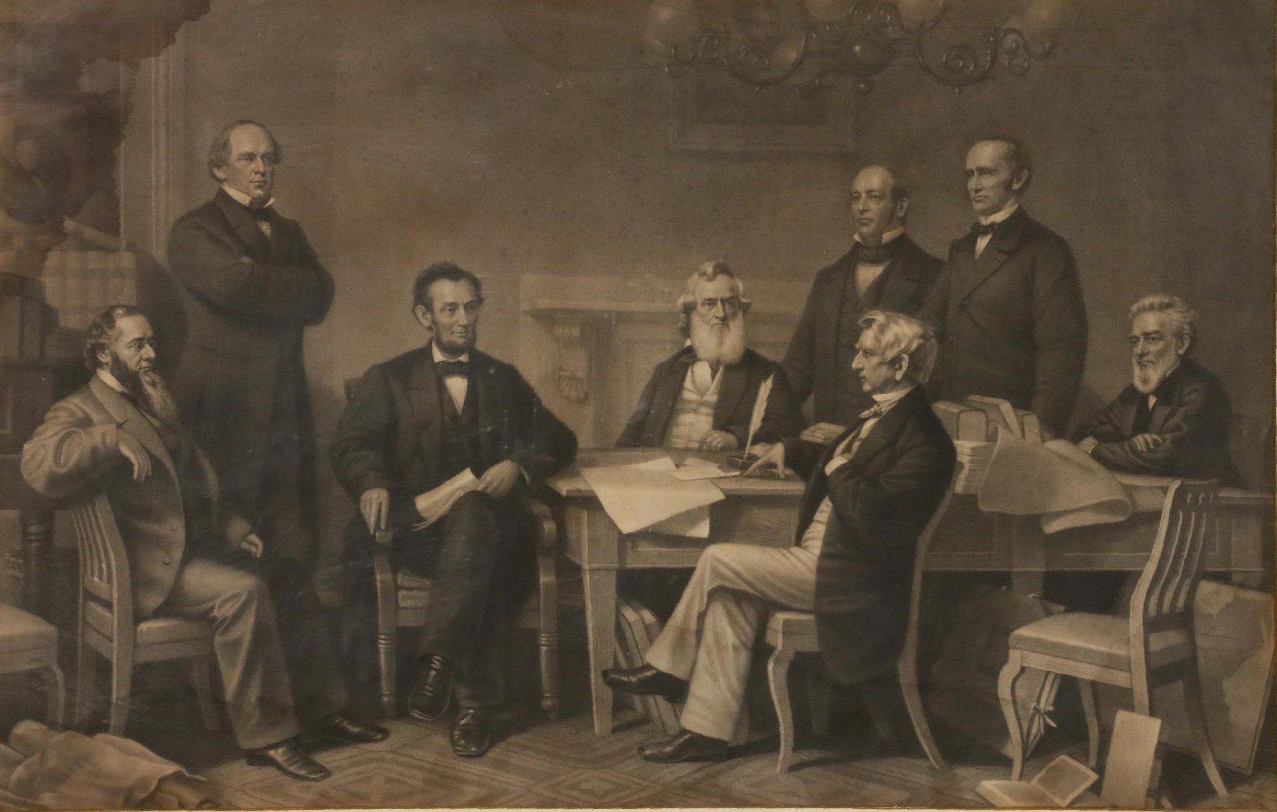 Steel Engraving "The First Reading of the Emancipation Proclamation", 1866