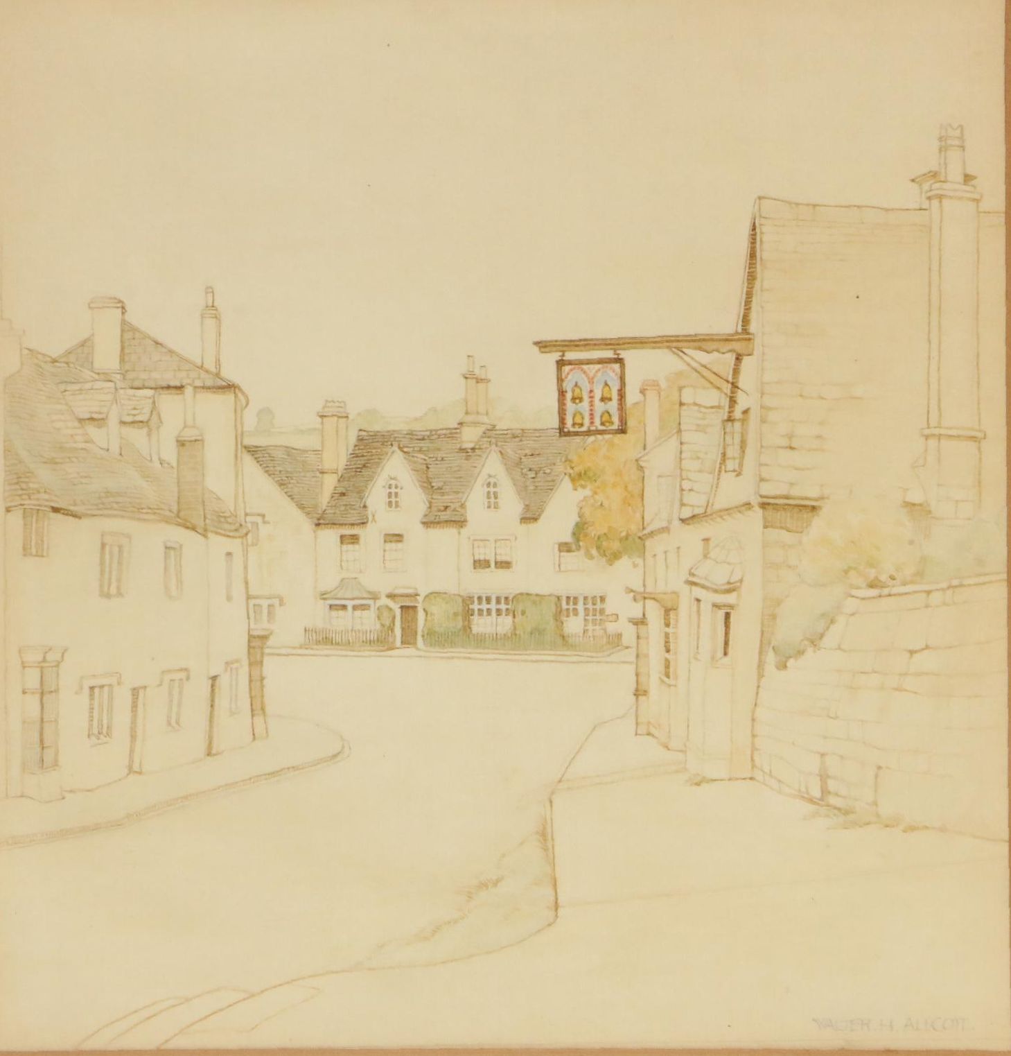 Walter Herbert Allcott Street Scene Watercolor Painting, 20th Century