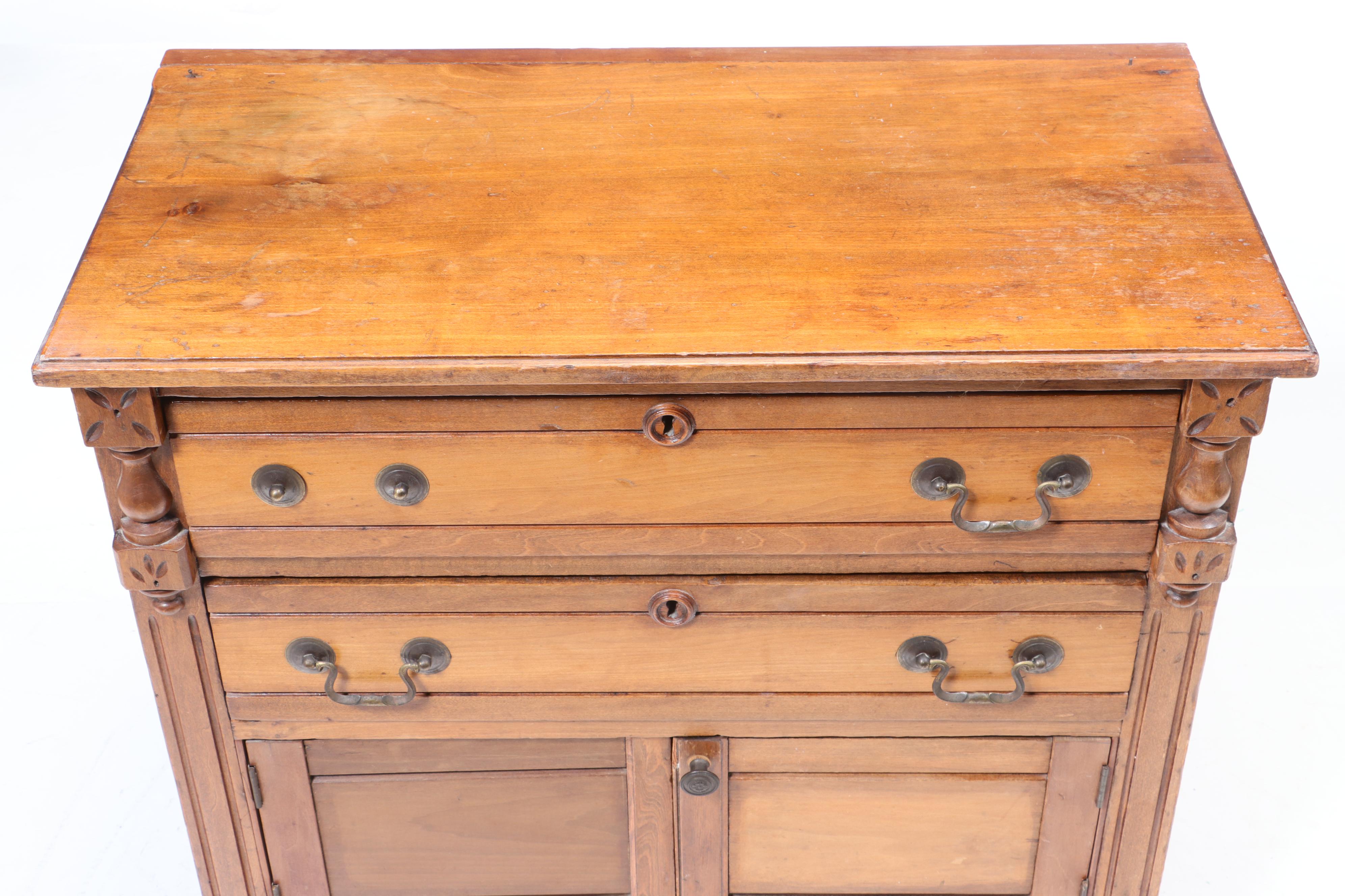 Victorian Walnut Drawer Front Cabinet, Late 19th Century