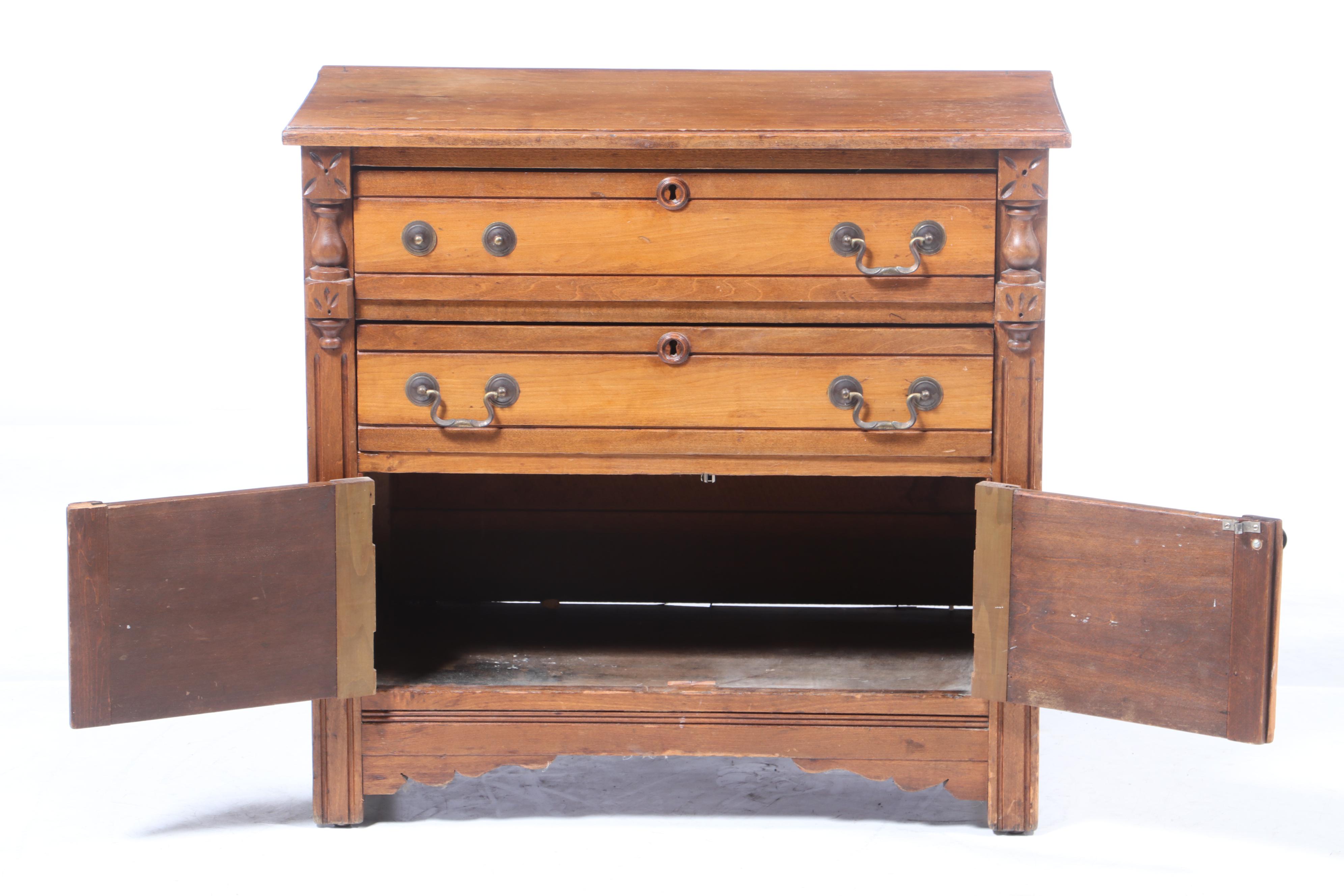 Victorian Walnut Drawer Front Cabinet, Late 19th Century