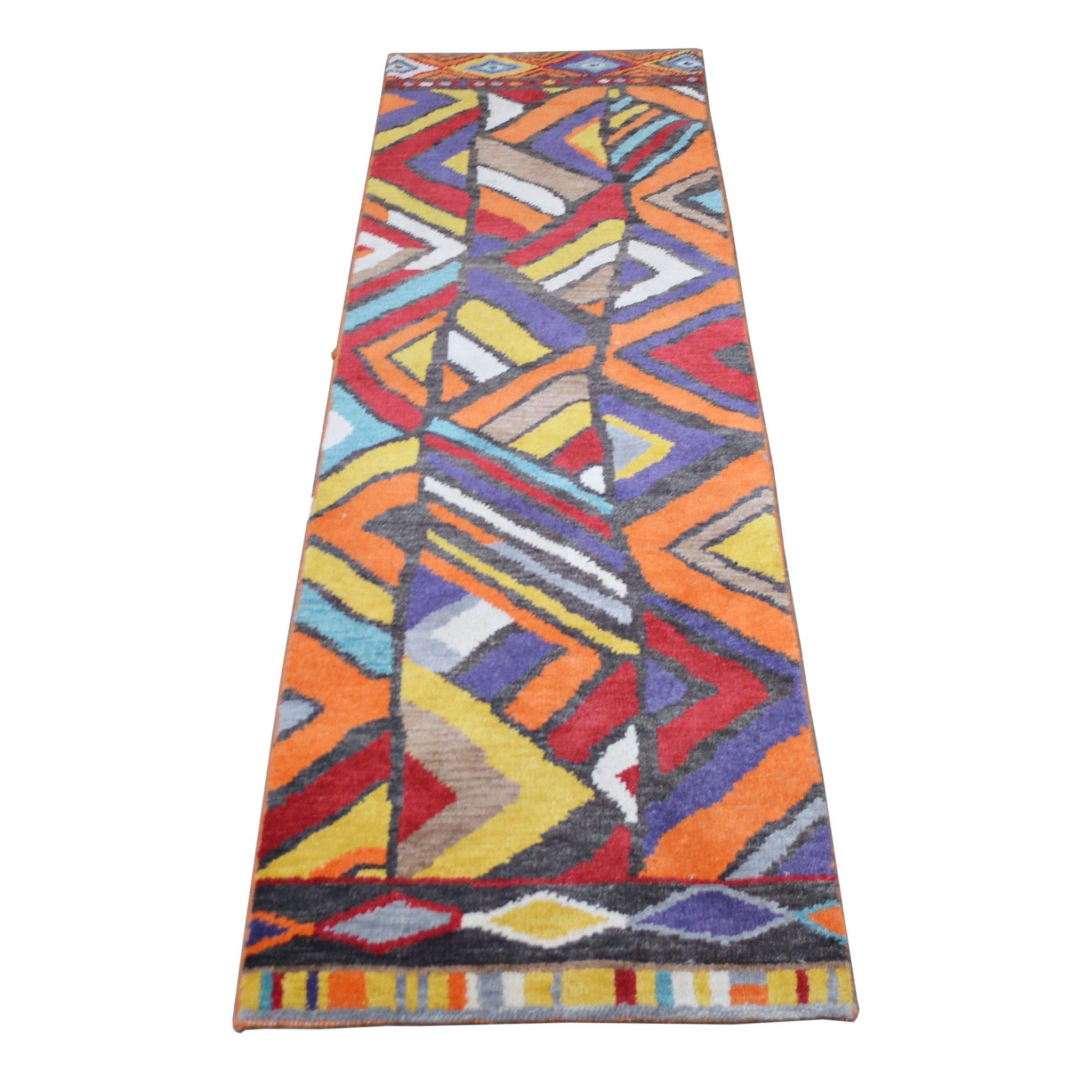 2'3 x 8' Hand-Knotted Indo-Persian Geometric Wool Runner from The Rug Gallery