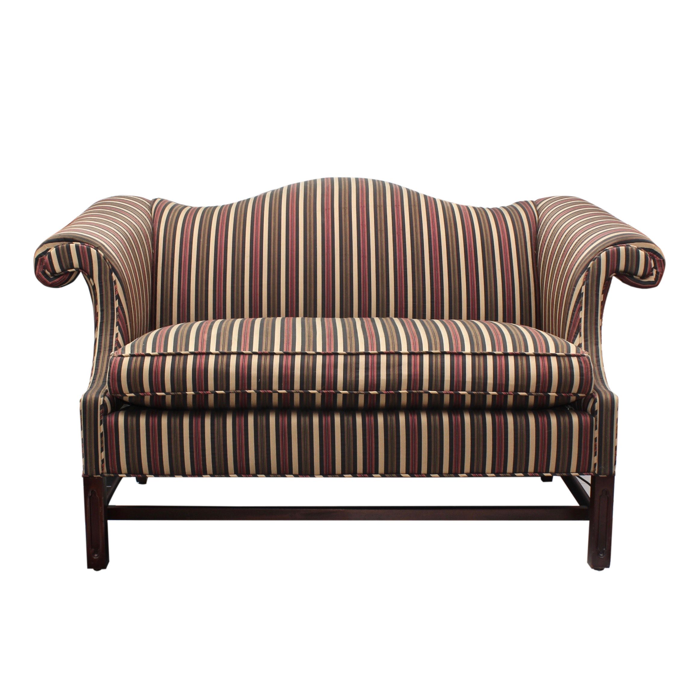 Upholstered Striped Queen Anne Loveseat