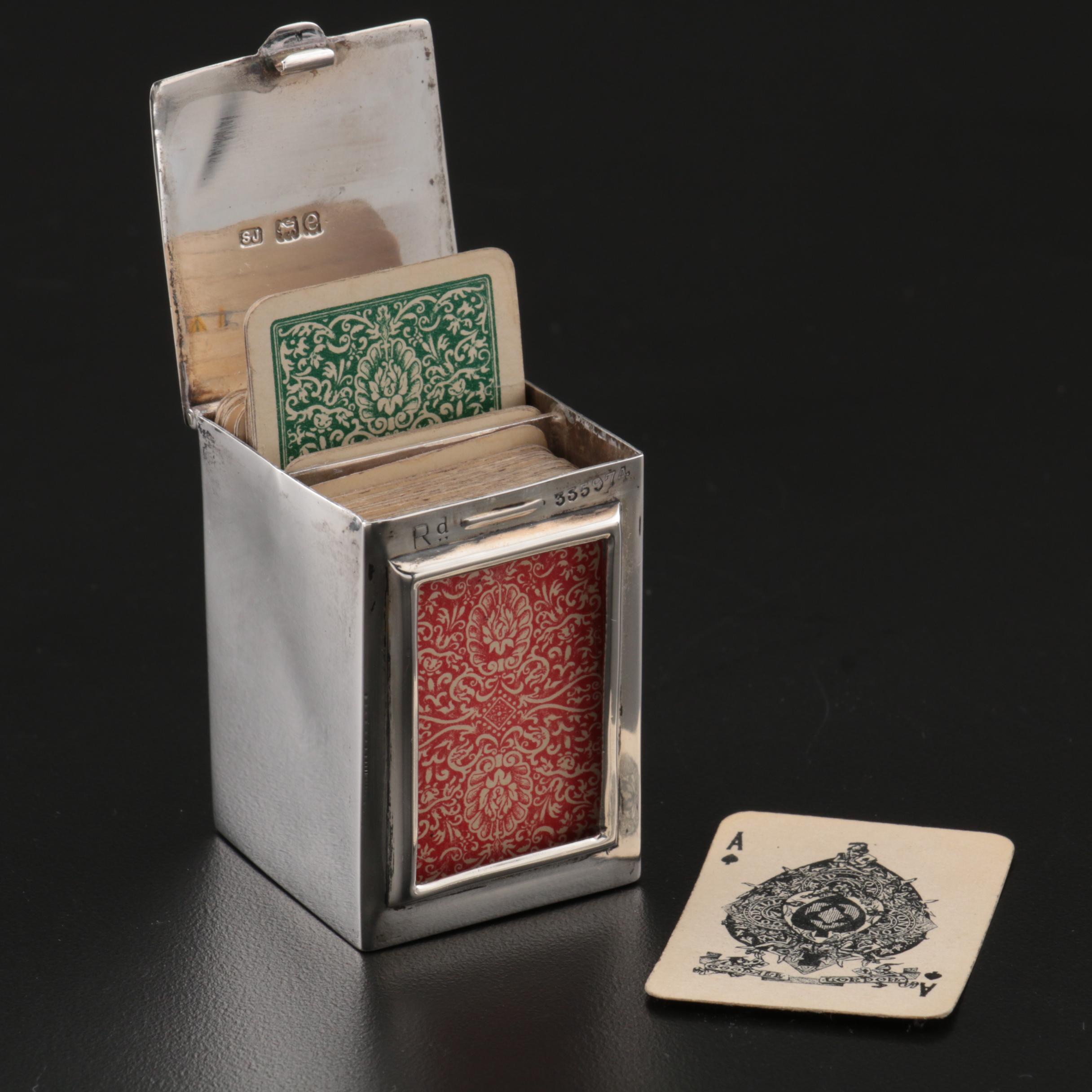 Samuel Jacob Sterling Silver Cased Letterpress Playing Cards, 1900