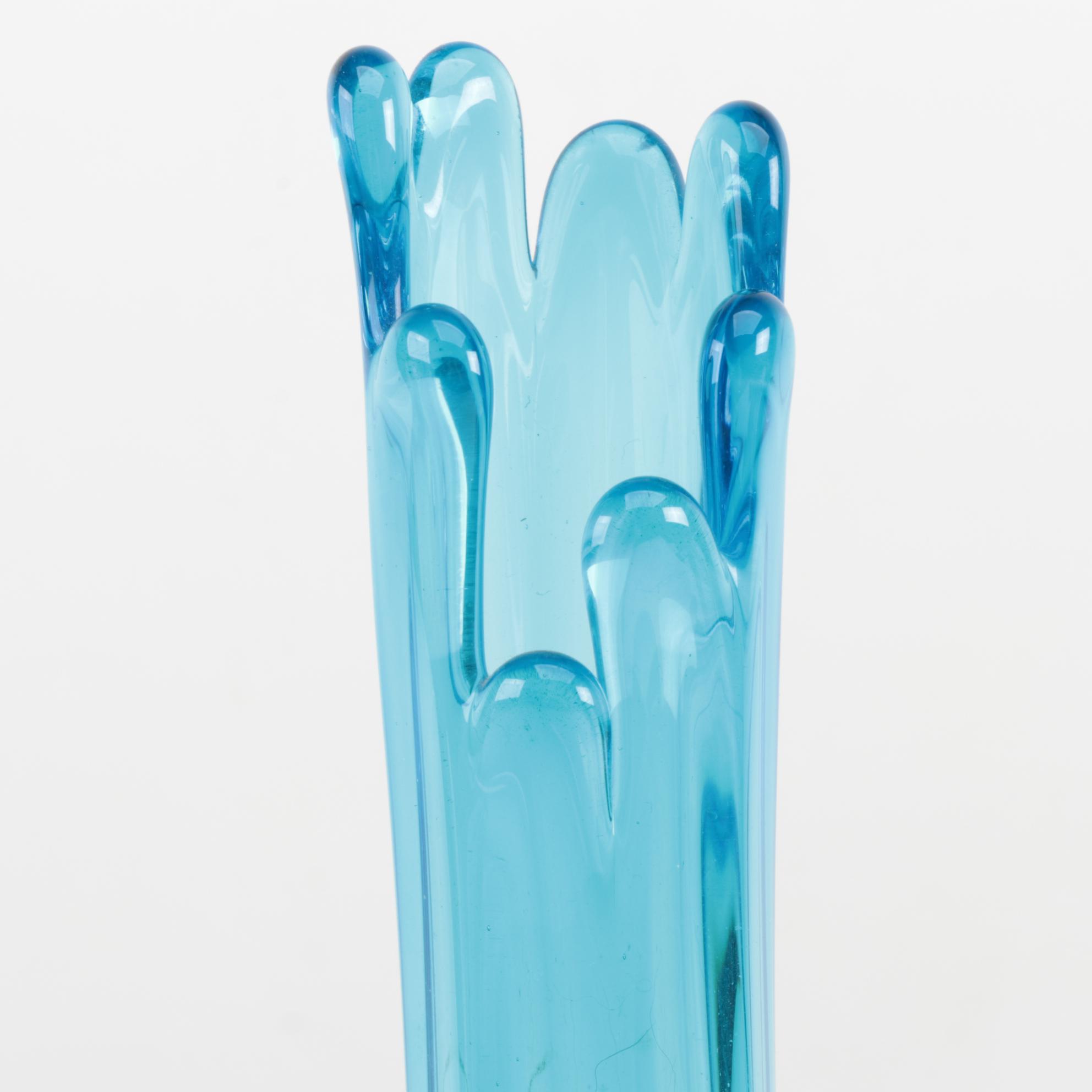 Mid Century Modern Blue Swung Glass Vases