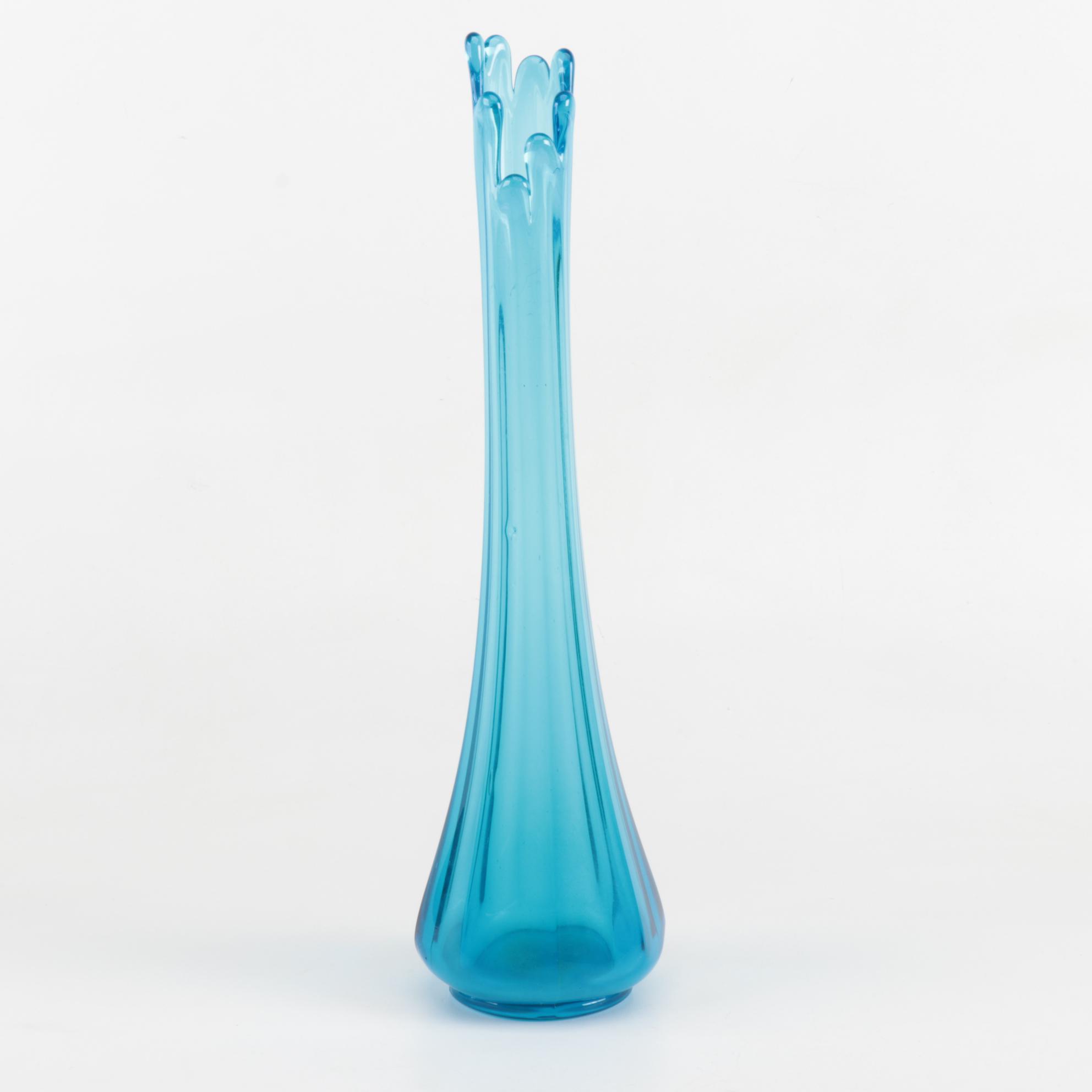 Mid Century Modern Blue Swung Glass Vases