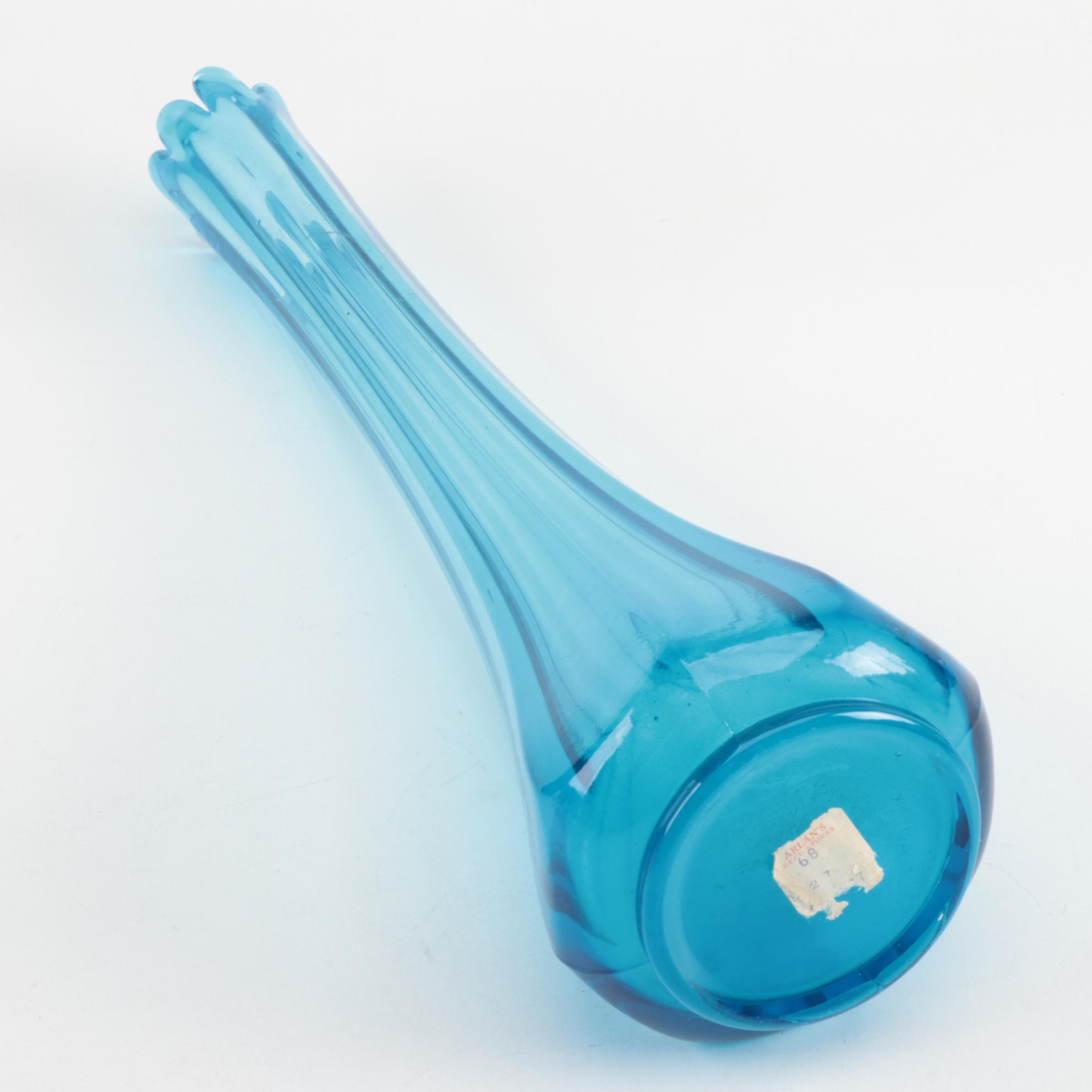 Mid Century Modern Blue Swung Glass Vases