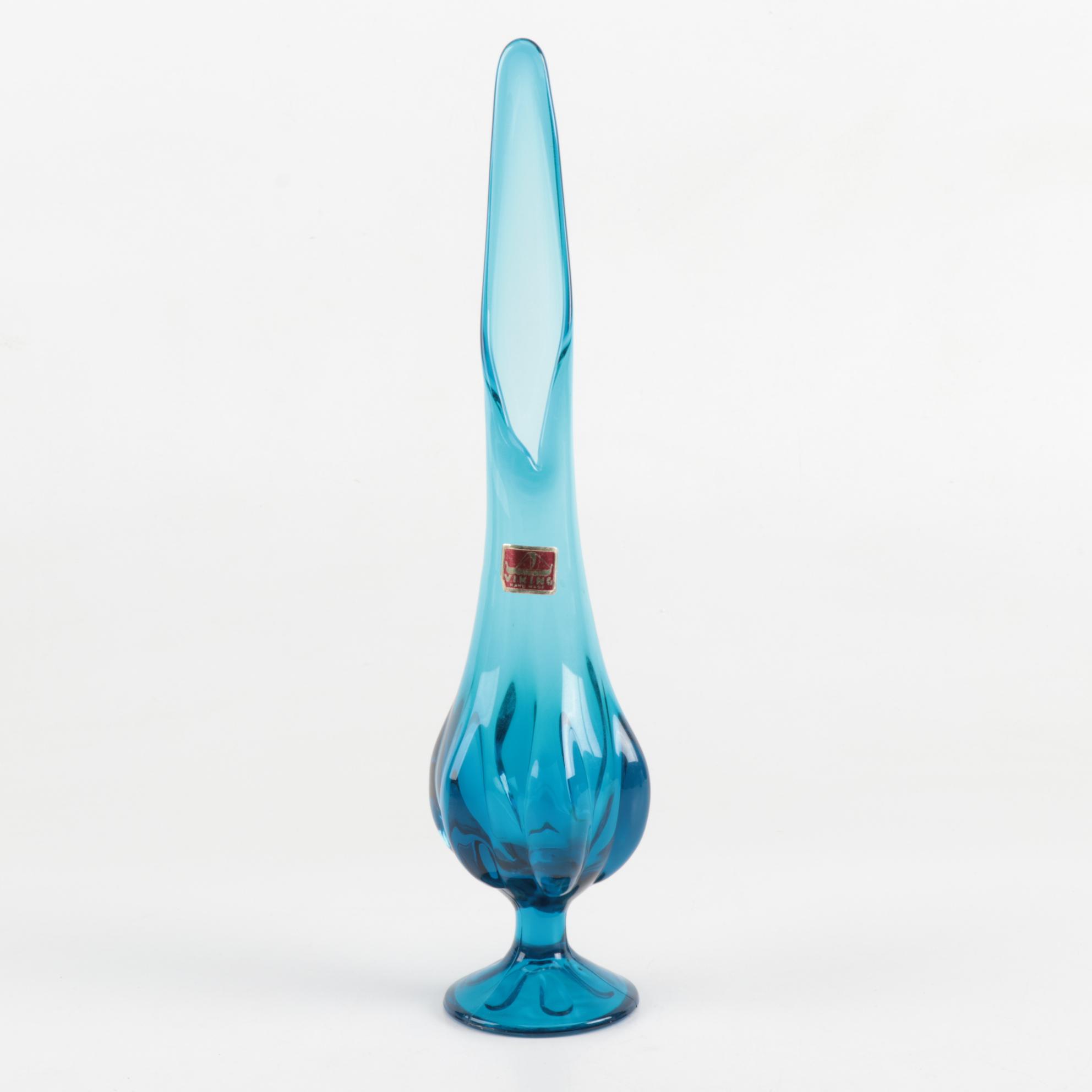 Mid Century Modern Blue Swung Glass Vases